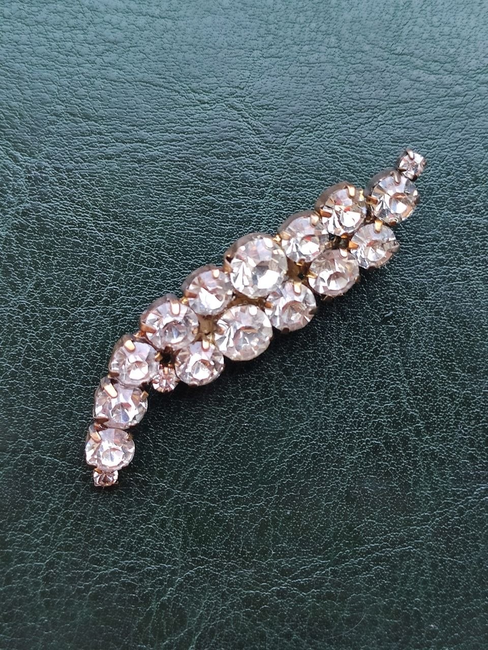 Vintage USSR Soviet Brooch Pin Clear Rhinestone Crystal Gold Tone Branch 1970s