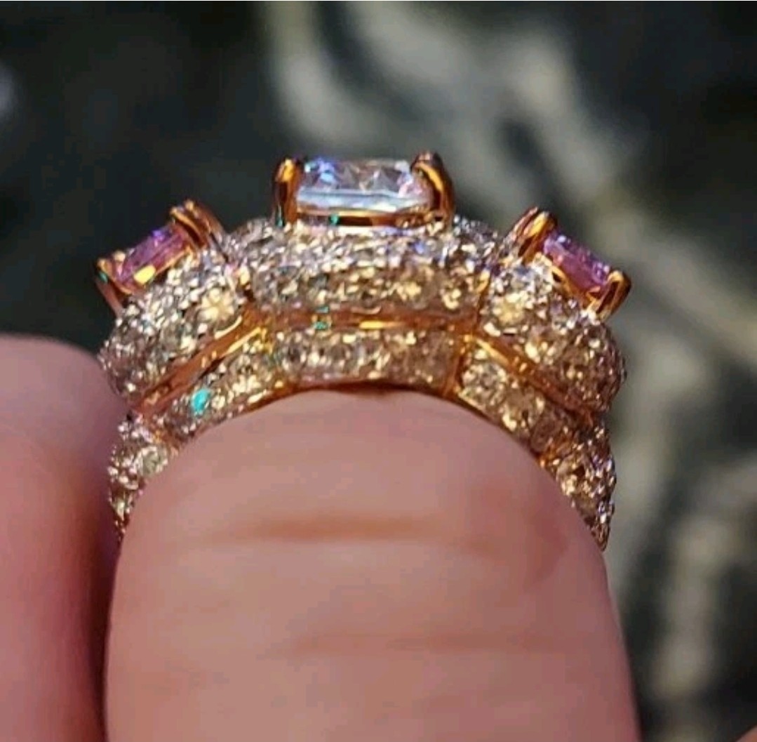 Asscher Cut Pink Sapphire CZ Size 6 Wedding Ring Jewellery 14K Gold Over Silver