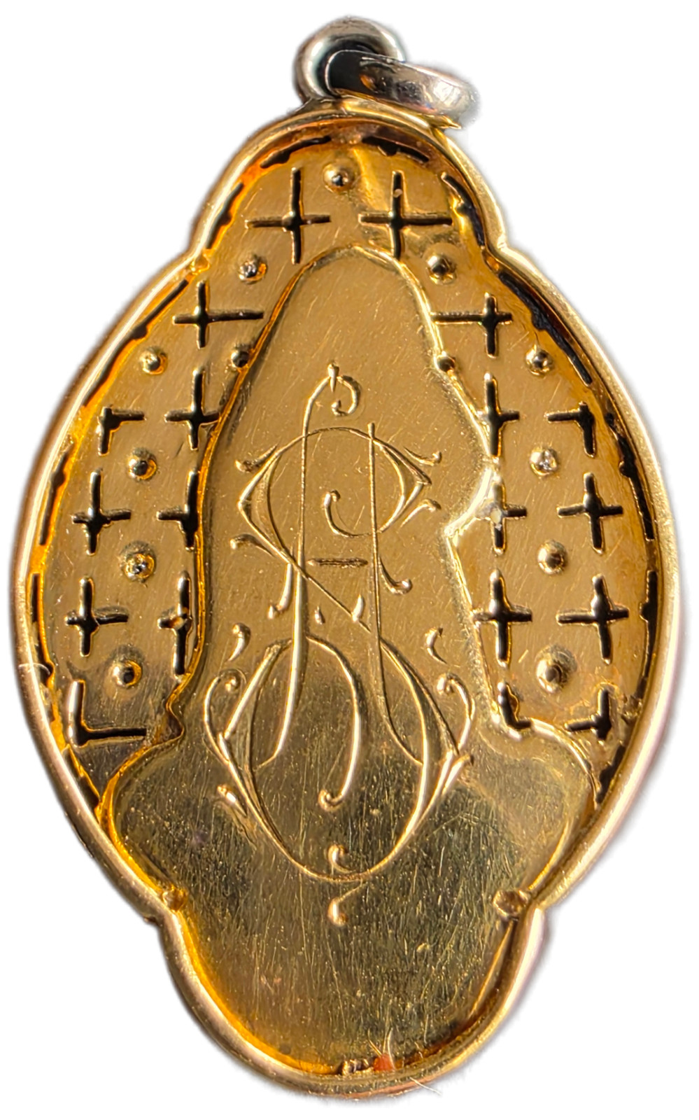 Antique 18k Gold Virgin Mary Medal – Real Diamonds & Mother of Pearl