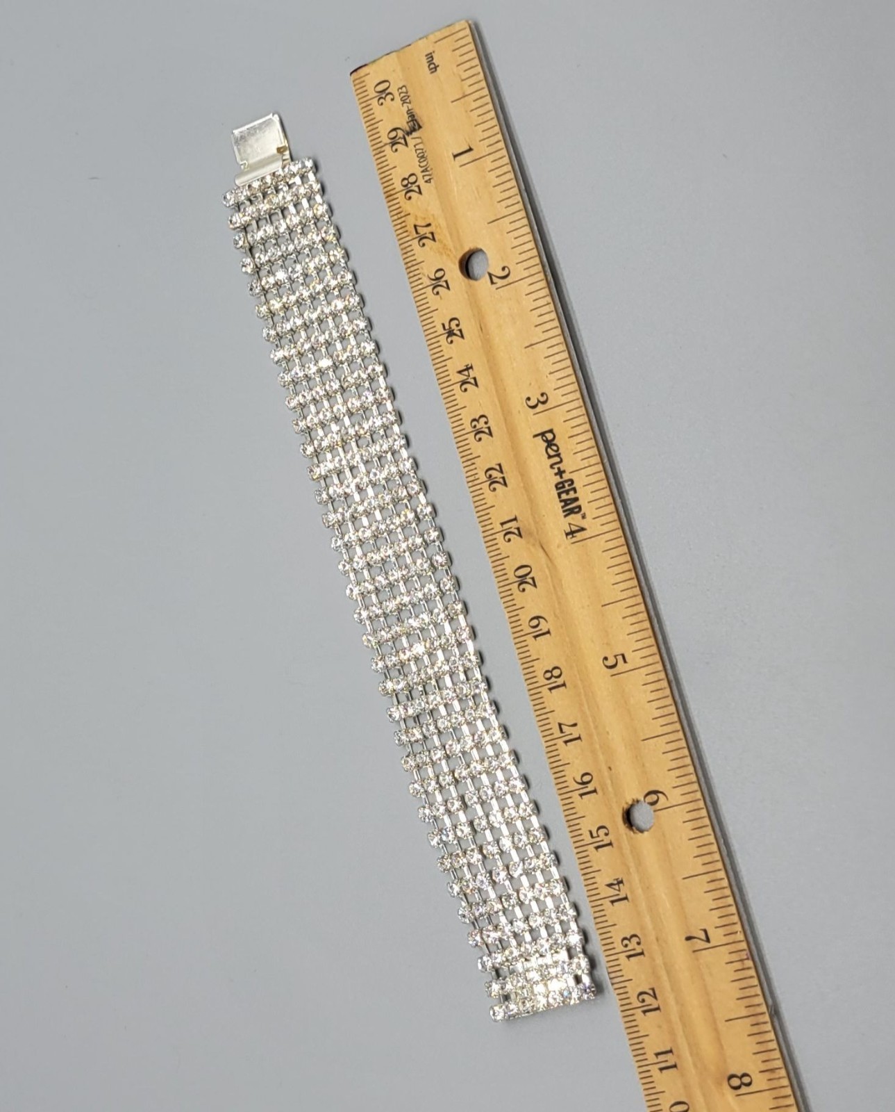 Vintage Silver Tone 7 Multi-strand Layered Clear Rhinestone Wrap Bracelet B1A