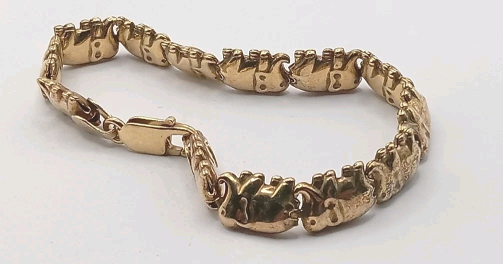 Vintage Gold Plated Sterling Silver Elephant Bracelet 7″
