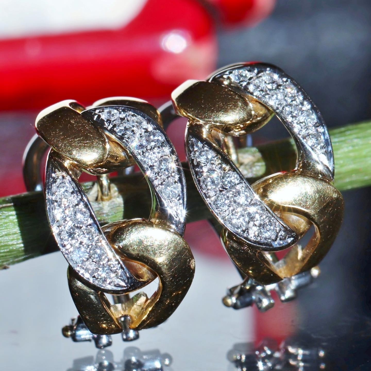 18k 750 multi tone gold earrings 0.35c natural diamond 0.72″ dangle 12.30g N3308
