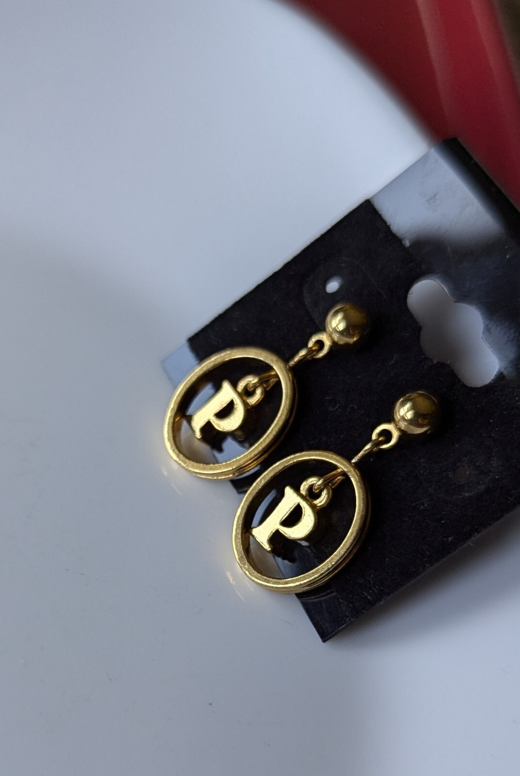 Vintage Pair GOLD Tone POST Stud DANGLE Monogram Letter P Initial 1″ EARRINGS