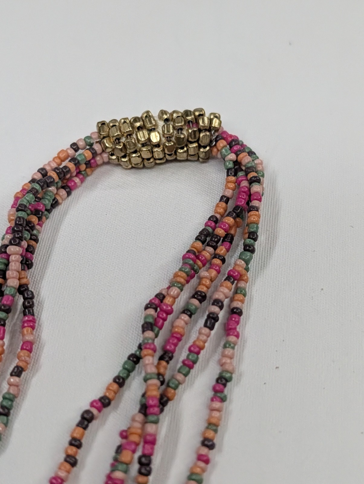 Vintage Indian Artisan Multi Strand Seed Bead Tassel Lariat Necklace Thread Wrap