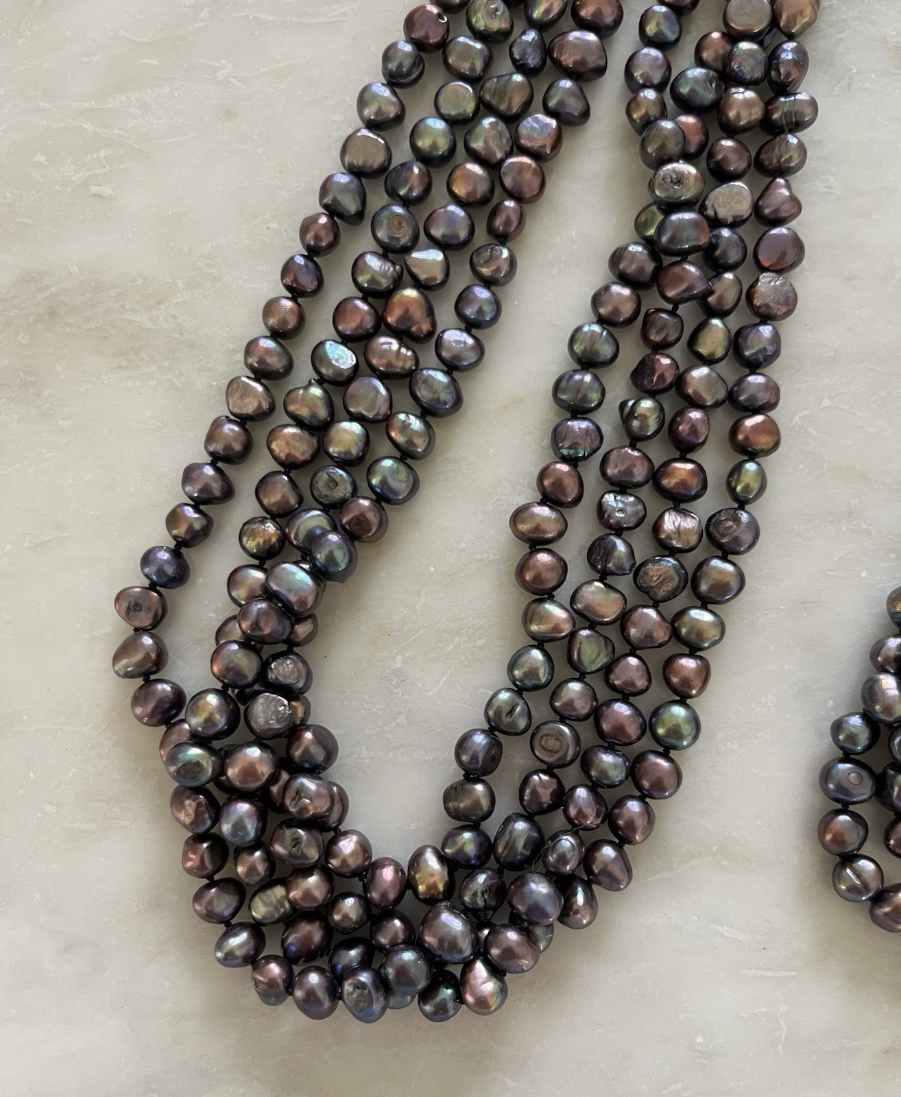 Vintage Estate Baroque Pearl Peacock Blue Purple Plum Necklace & Bracelet Set