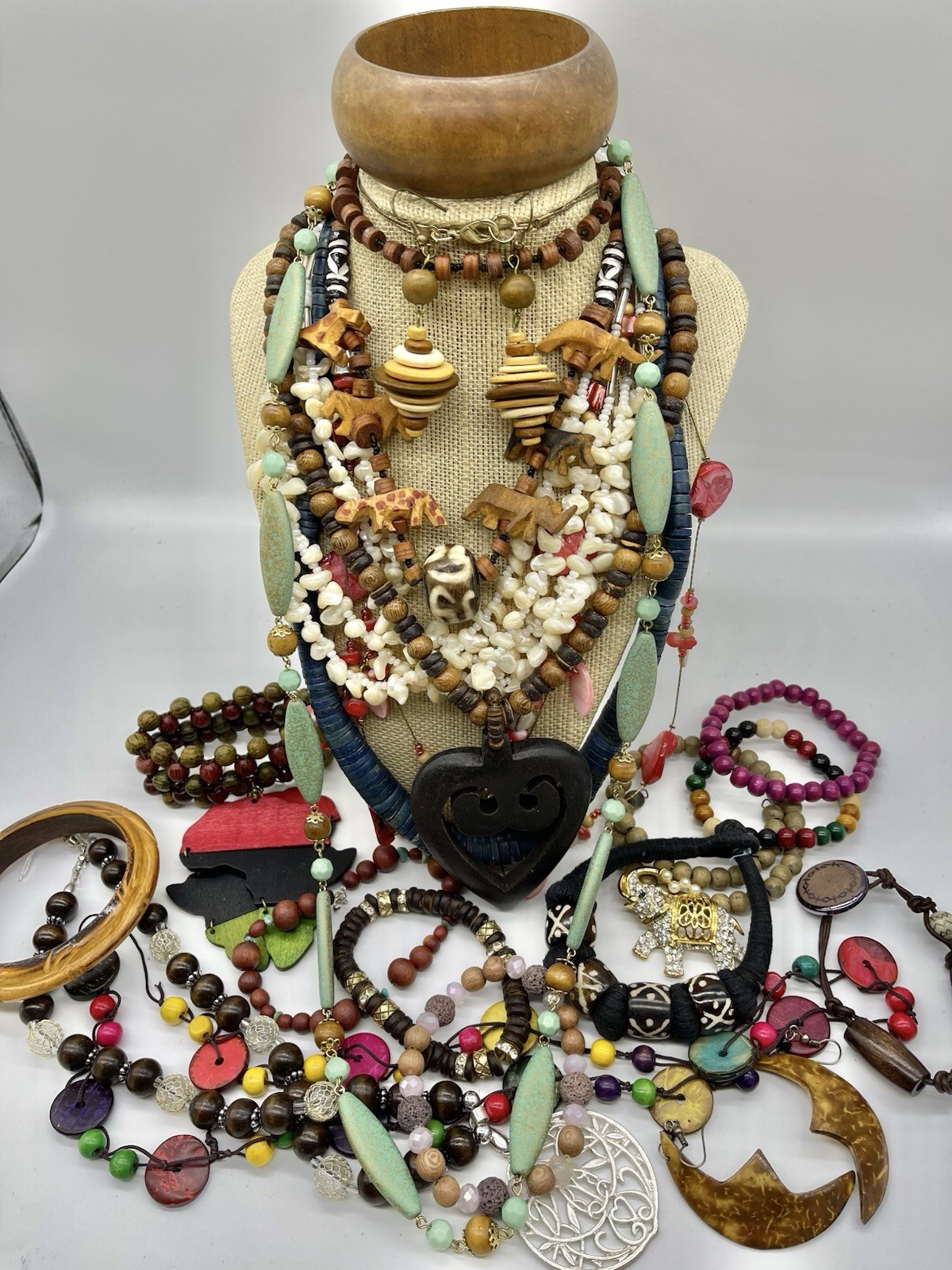 Jewelry Vtg To Mod Safari Boho Ethnic Wood ++ Pcs Lb Lot JL207