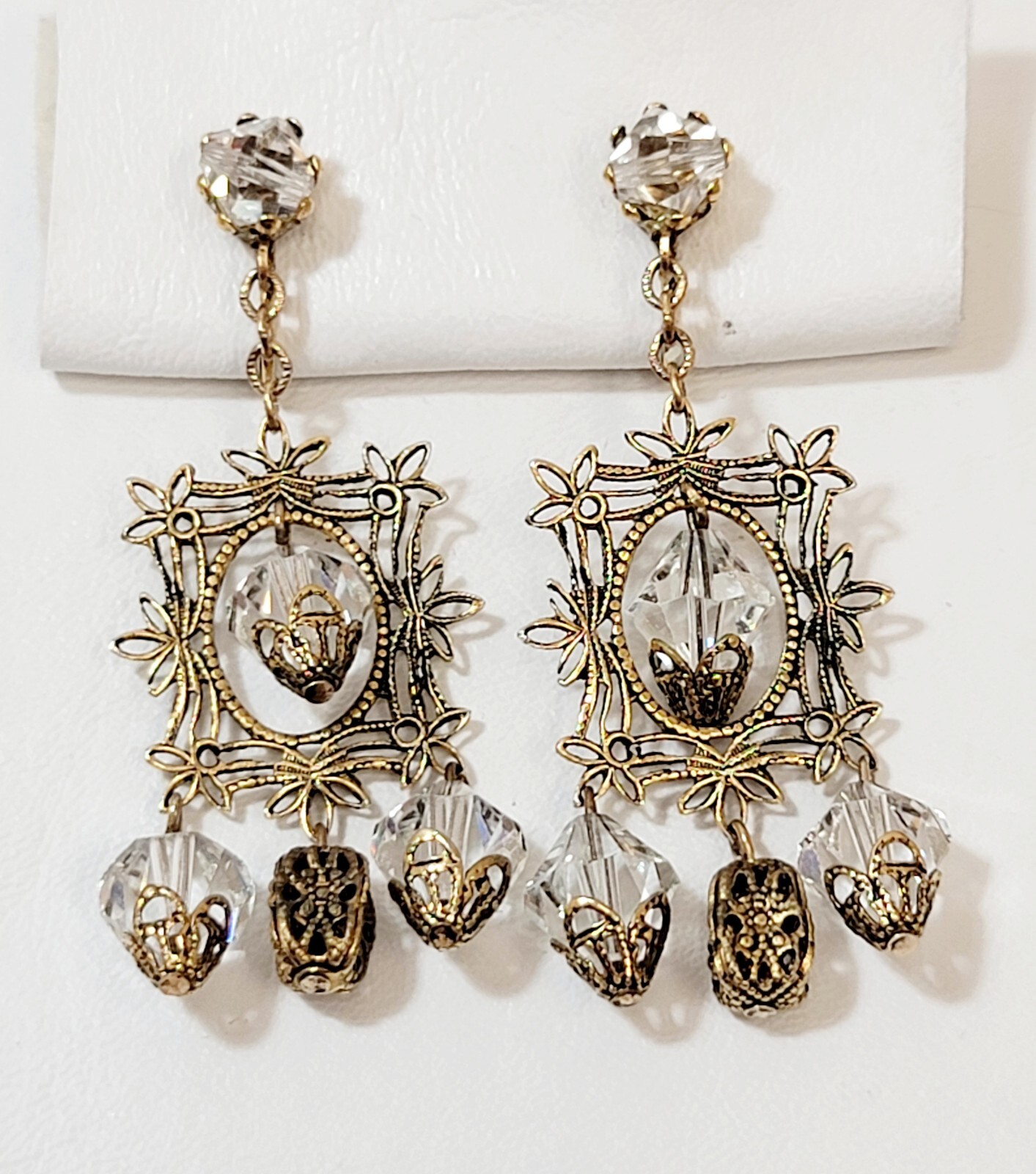 Vintage Crystal Bicone Beads Filigree Beads & Frames Dangle Drops Earrings