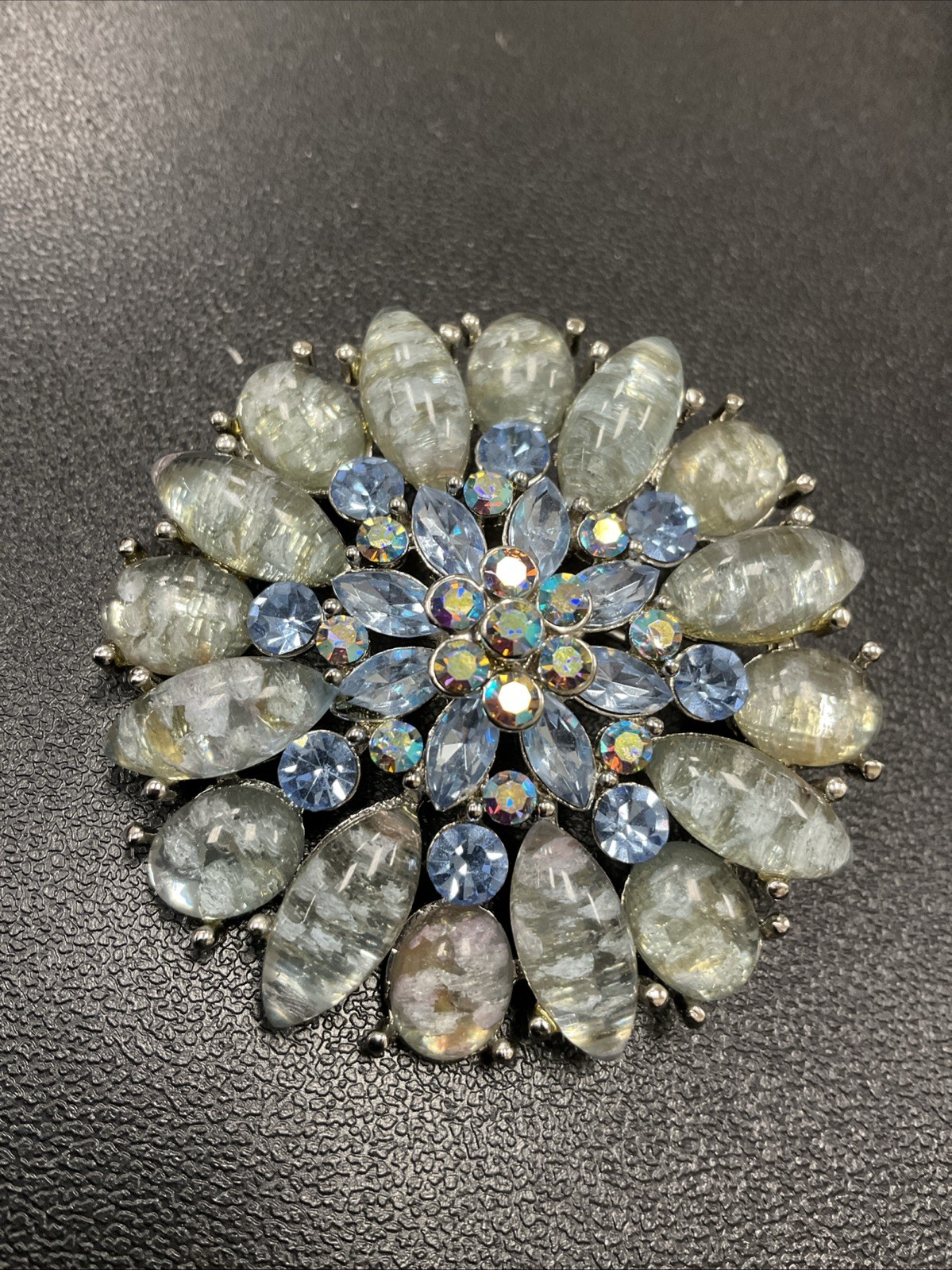 Vintage 1960’s Stunning Large Blue Tones Floral Spray Brooch Pin