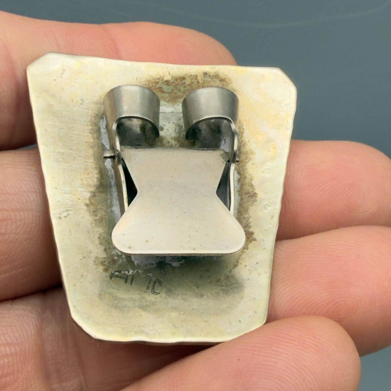 Vintage Sterling Silver Bolo Tie Slide Southwestern Stamped Mixed Metal Artisan