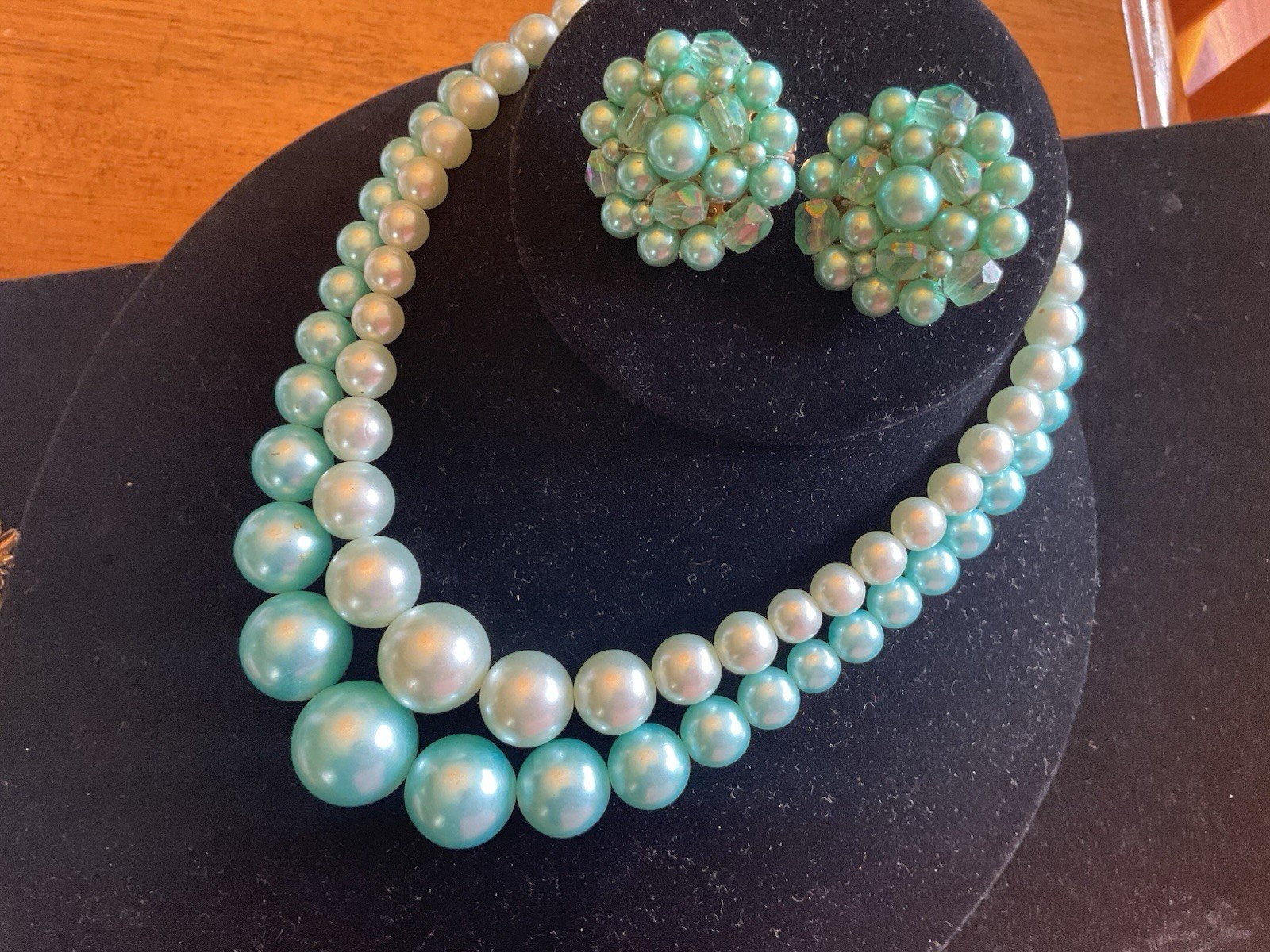 Vtg Aqua Blue Summer Jewelry Mix Lot Earrings Necklace Brooch Lisner Japan Coro