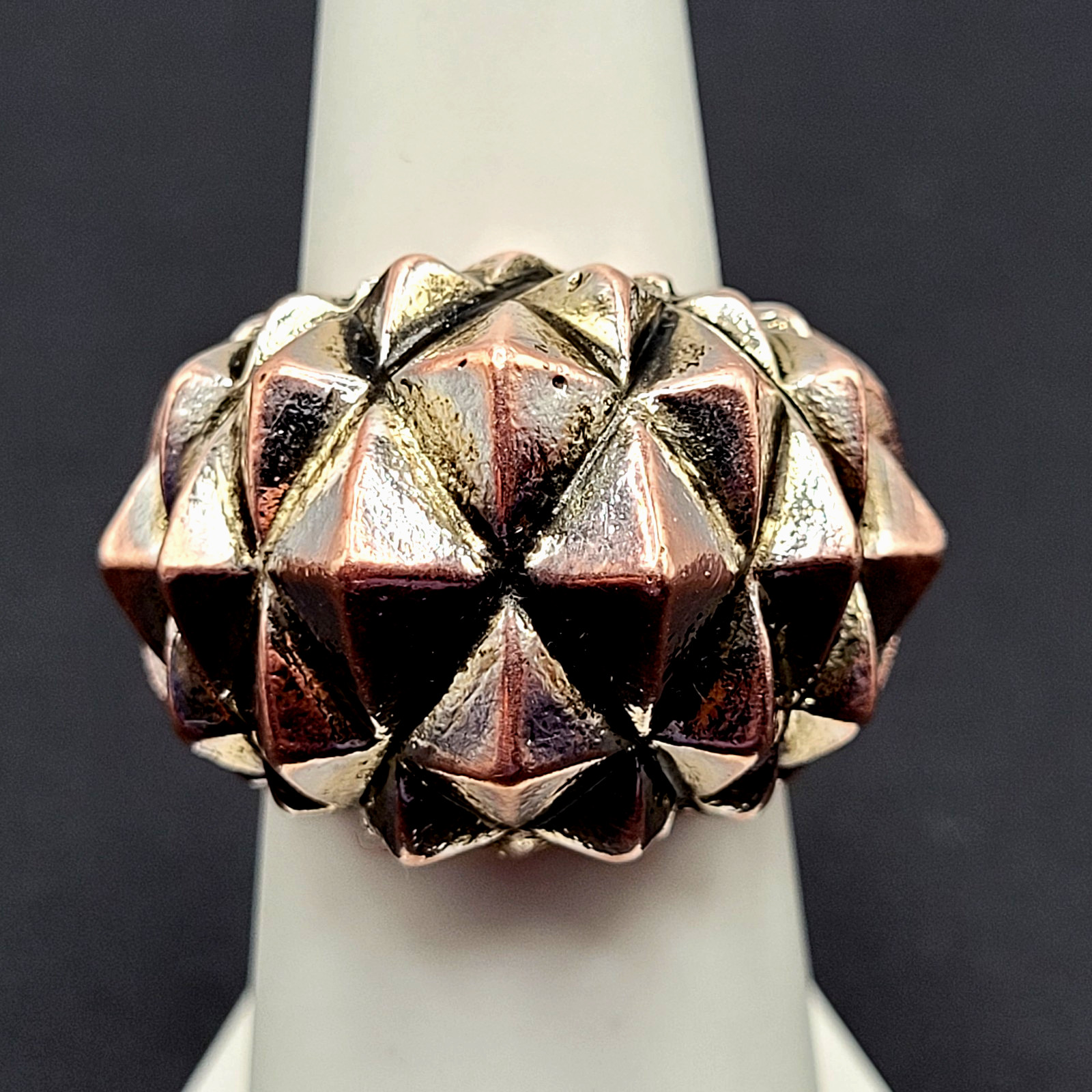Brutalist Modernist Spike Geometric Pyramid Quilt Dome Mix Metal Tone Ring 6.5
