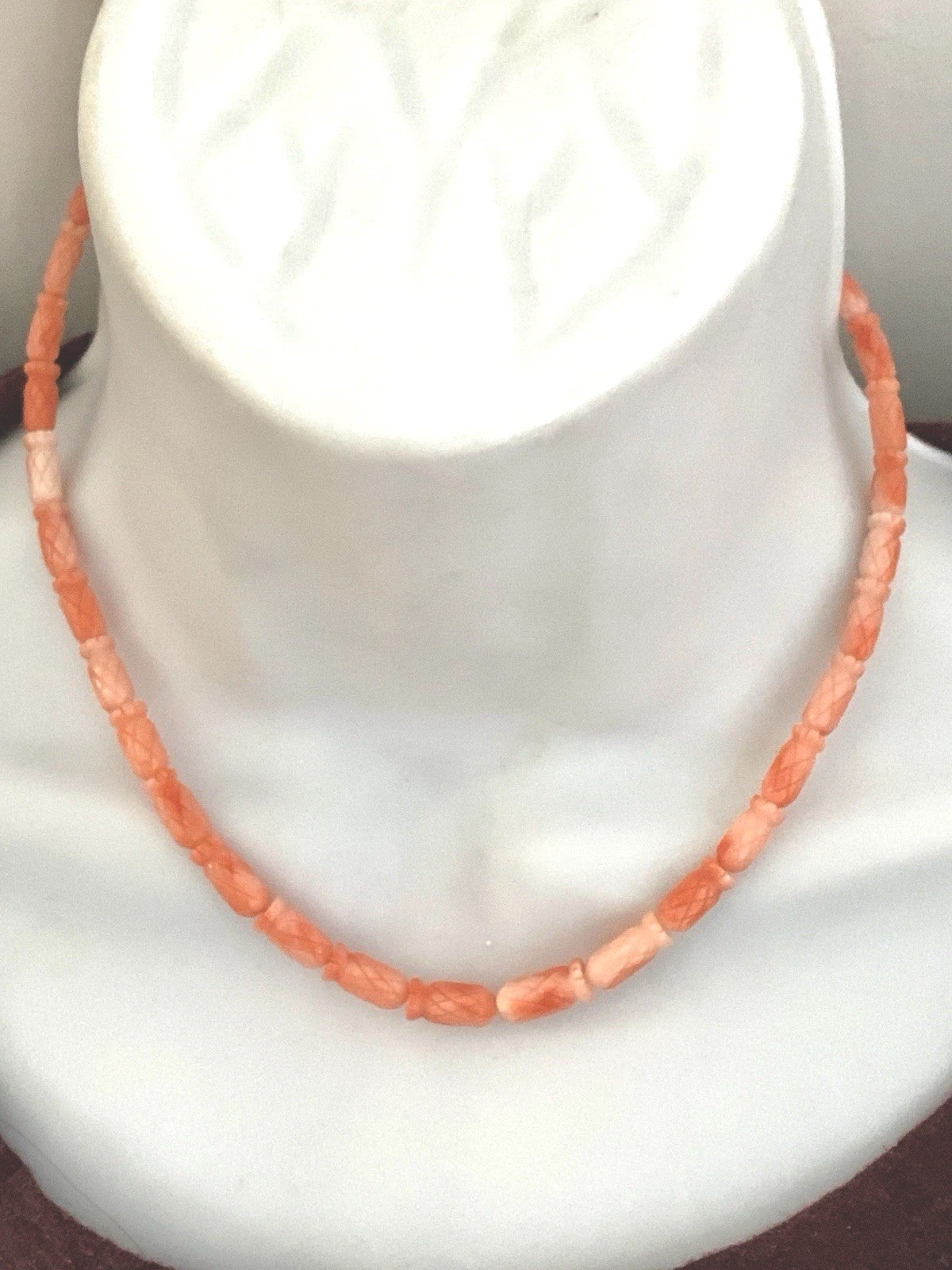 Vintage Carved Genuine Pineapple Carved Coral Bead Necklace Barrel Clasp