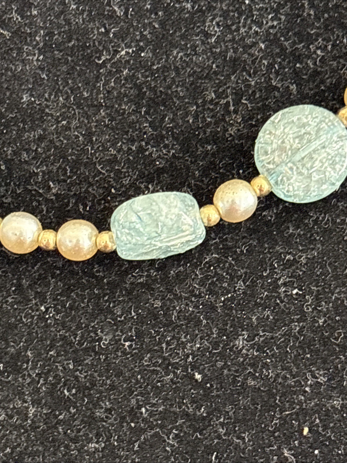Sterling Silver Vermeil, Blue Glass, Gray Pearl vintage necklace and bracelet