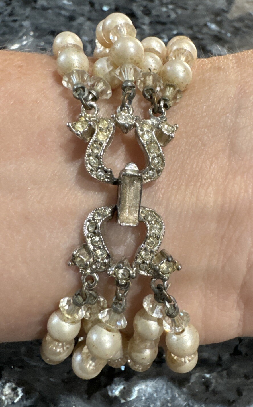 Authentic Vintage Signed Marvella 5 Strand Faux Pearl Bracelet 7 1/4 In Rare