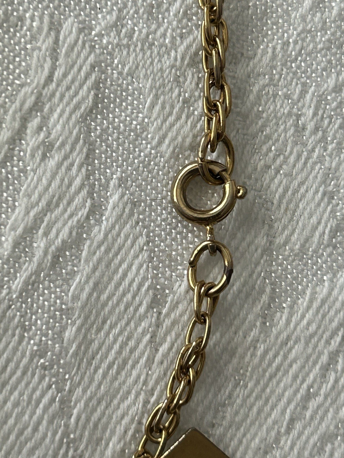Vintage Gold Tone Station Necklace Dangle Square Charm Long Layering Necklace