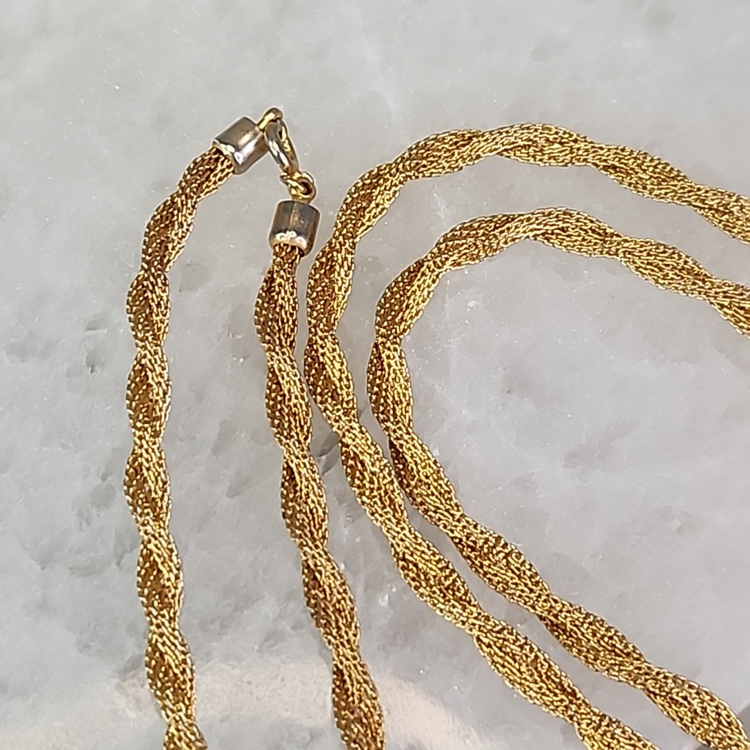 Vintage Mesh Tube Chain Necklace Twist Gold Tone 37″
