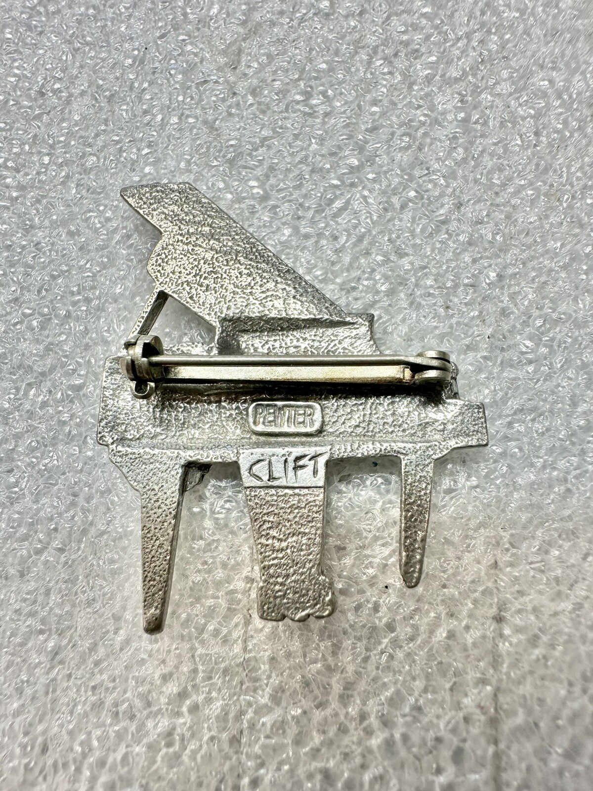 VTG Signed Jim Clift Pewter Grand Piano Brooch