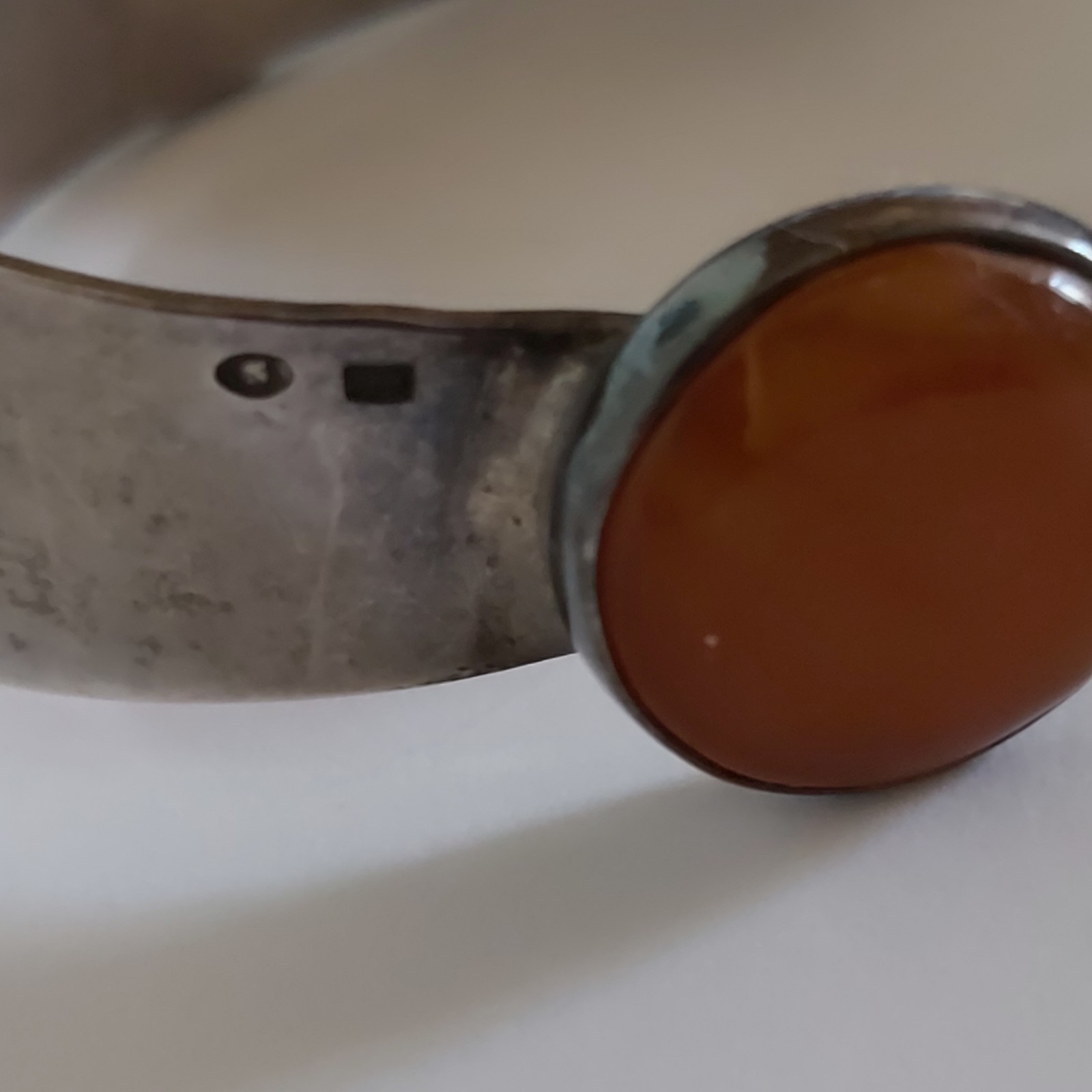 Antique Art Deco Sterling Silver Cuff Bracelet Original Design 3 Amber Inserts