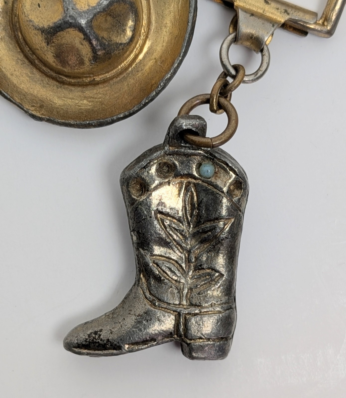 Western Cowgirl Equestrian Brooch RARE Rodeo Leather Saddle Chatelaine Charms