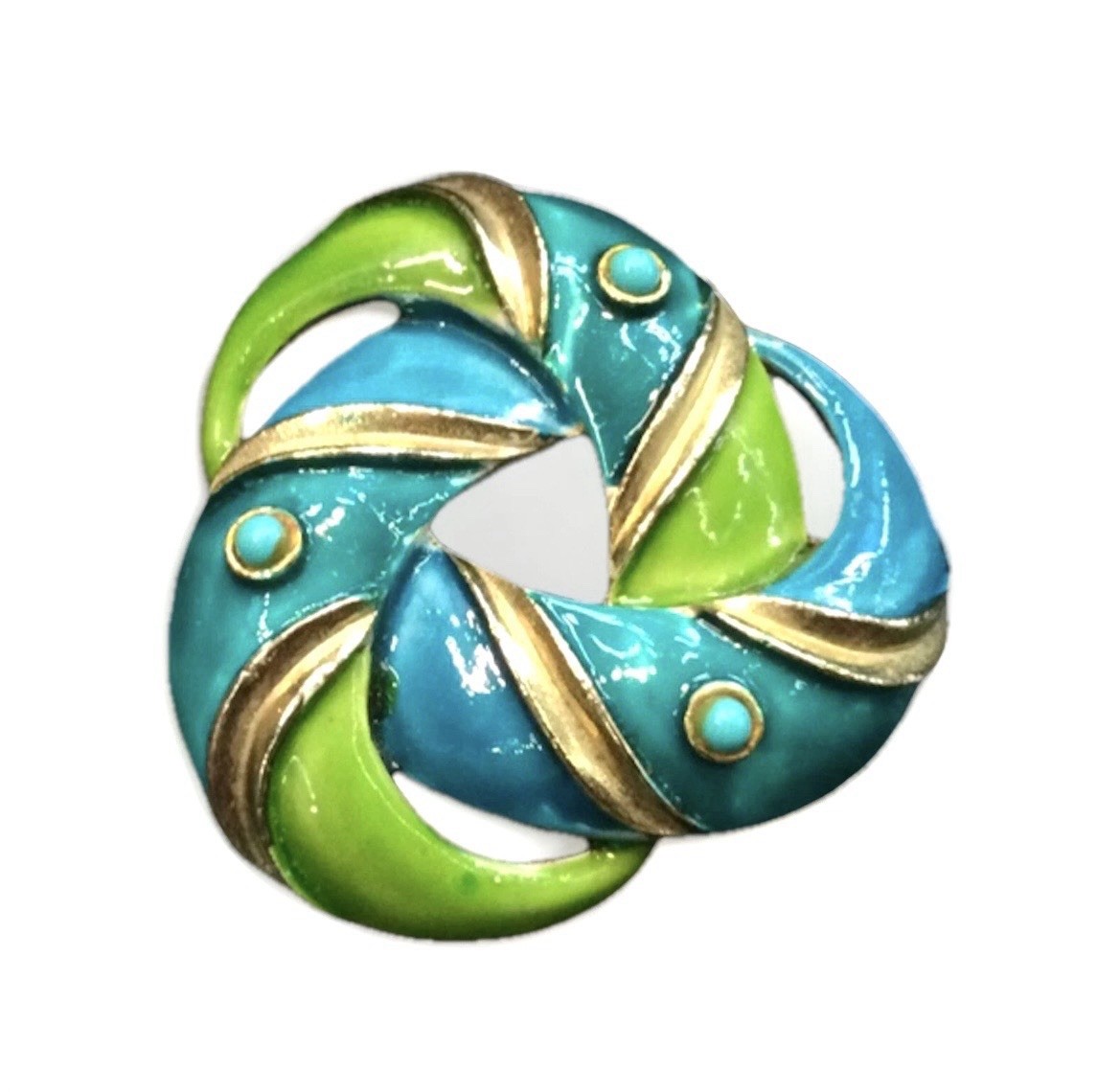Vintage Signed Lisner Lime Green Turquoise Enamel Brooch Pin