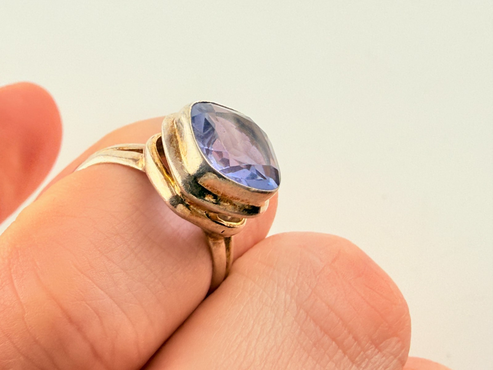 Vintage Sterling Silver Alexandrite Color Change Glass Blue Purple Ring Size 7.5