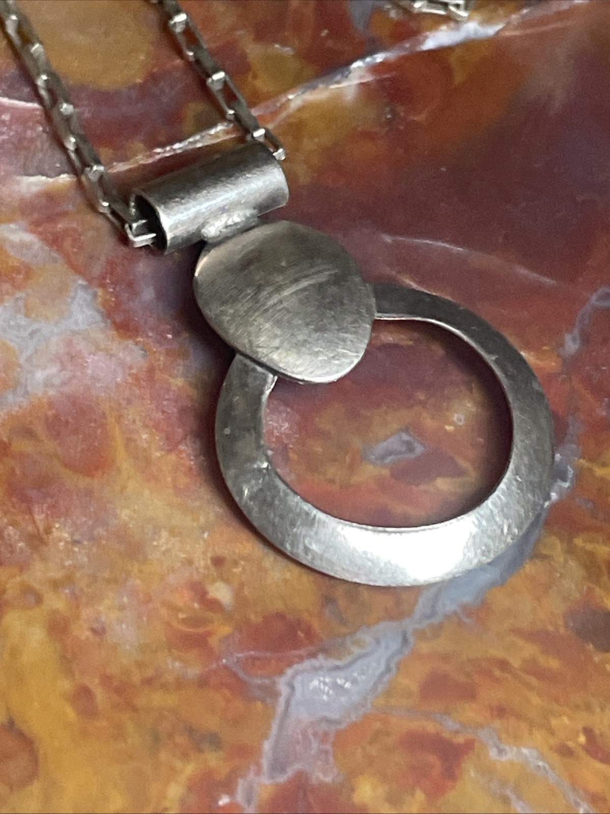 Vintage Sterling Silver Modernist Pendant Necklace 21”