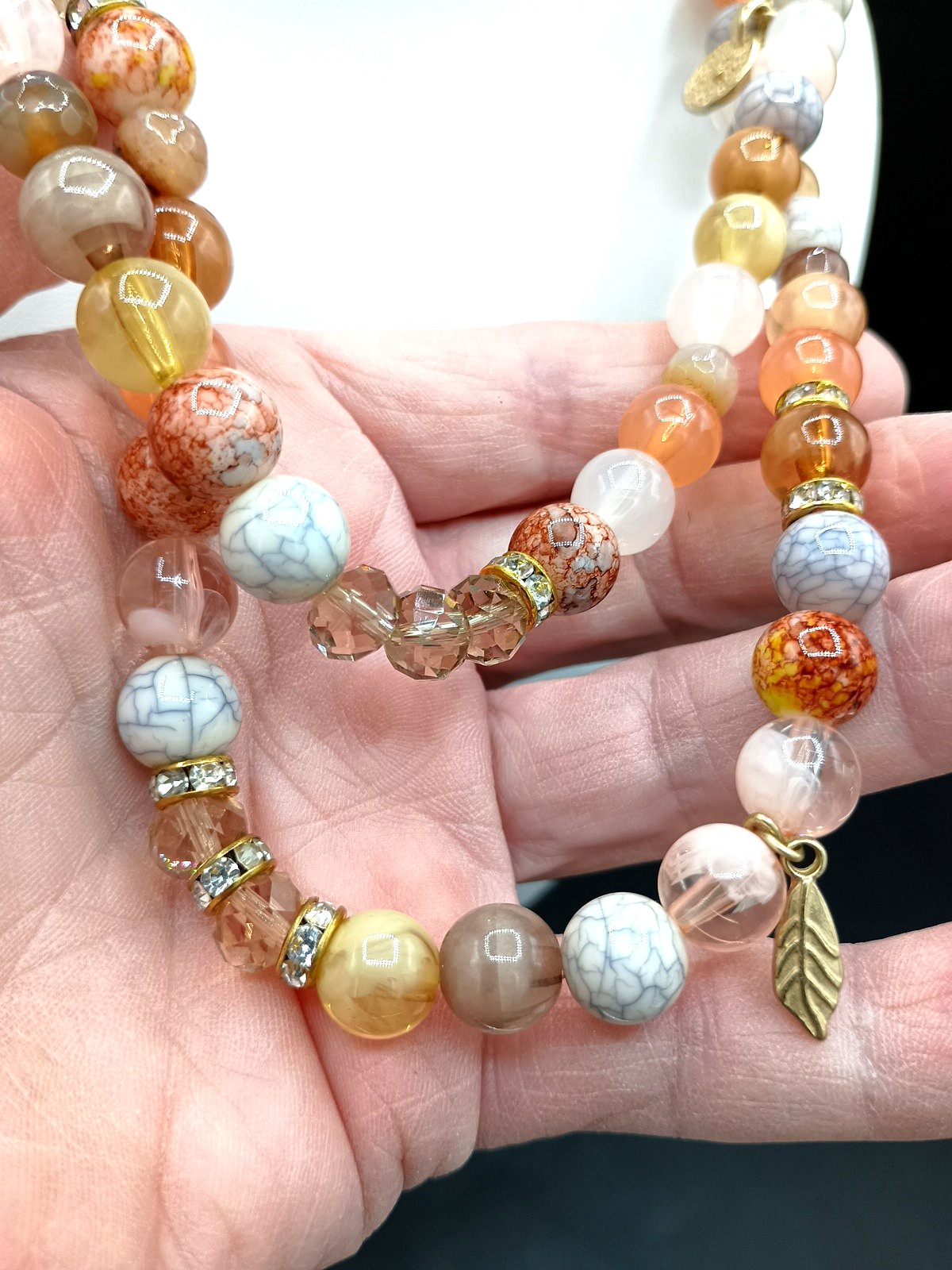 Chicos Multicolor Beaded Charm Station Stretch Necklace Crystal Flapper Long 42″