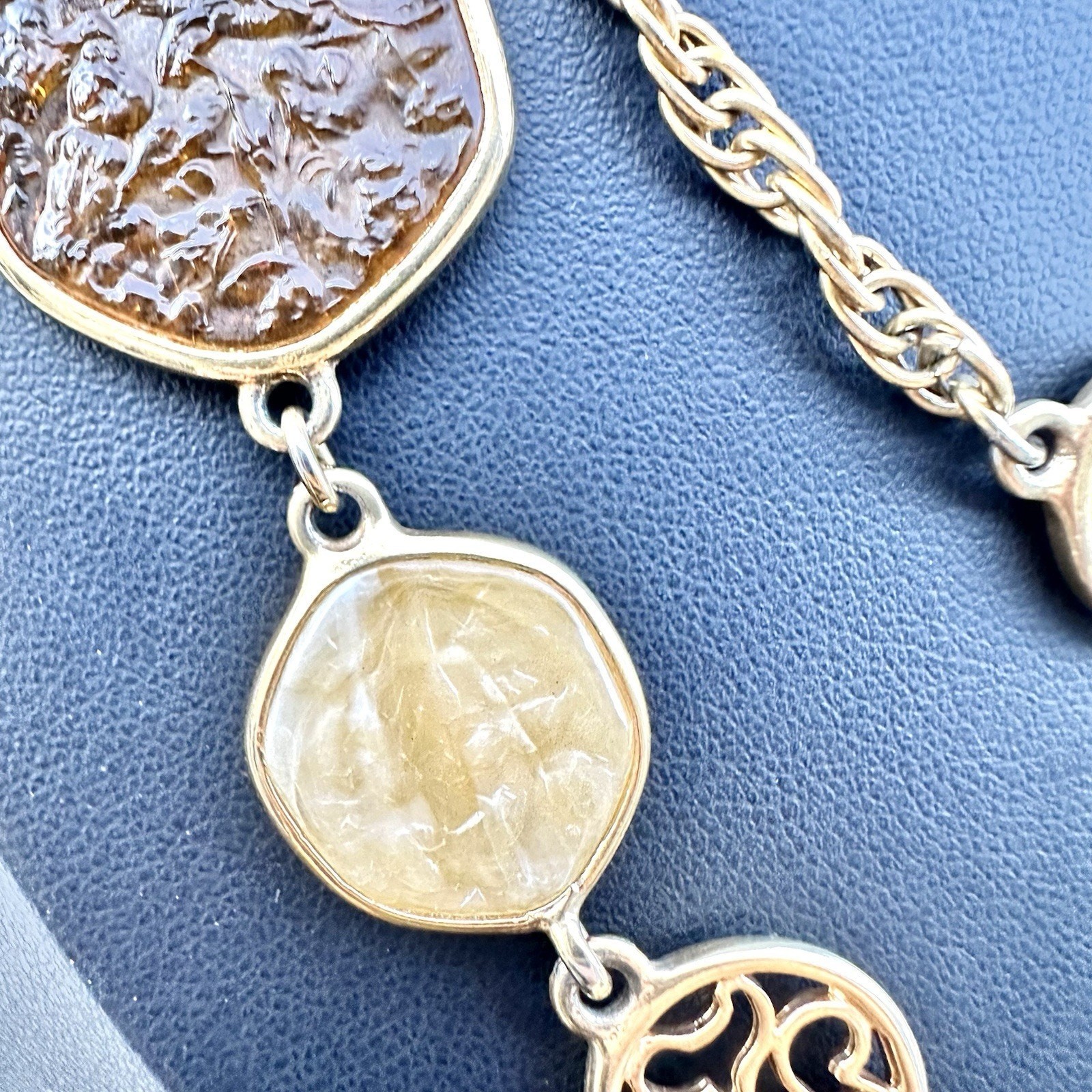 Sarah Coventry “Taste of Honey” Vintage Necklace Faux Amber 1974 Gold Tone 37”
