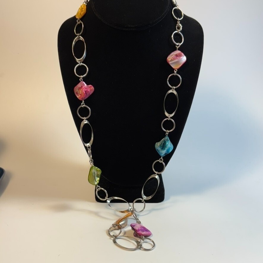 Boho Necklace Shell and Metal Beads Strand Fashion Statement Vintage
