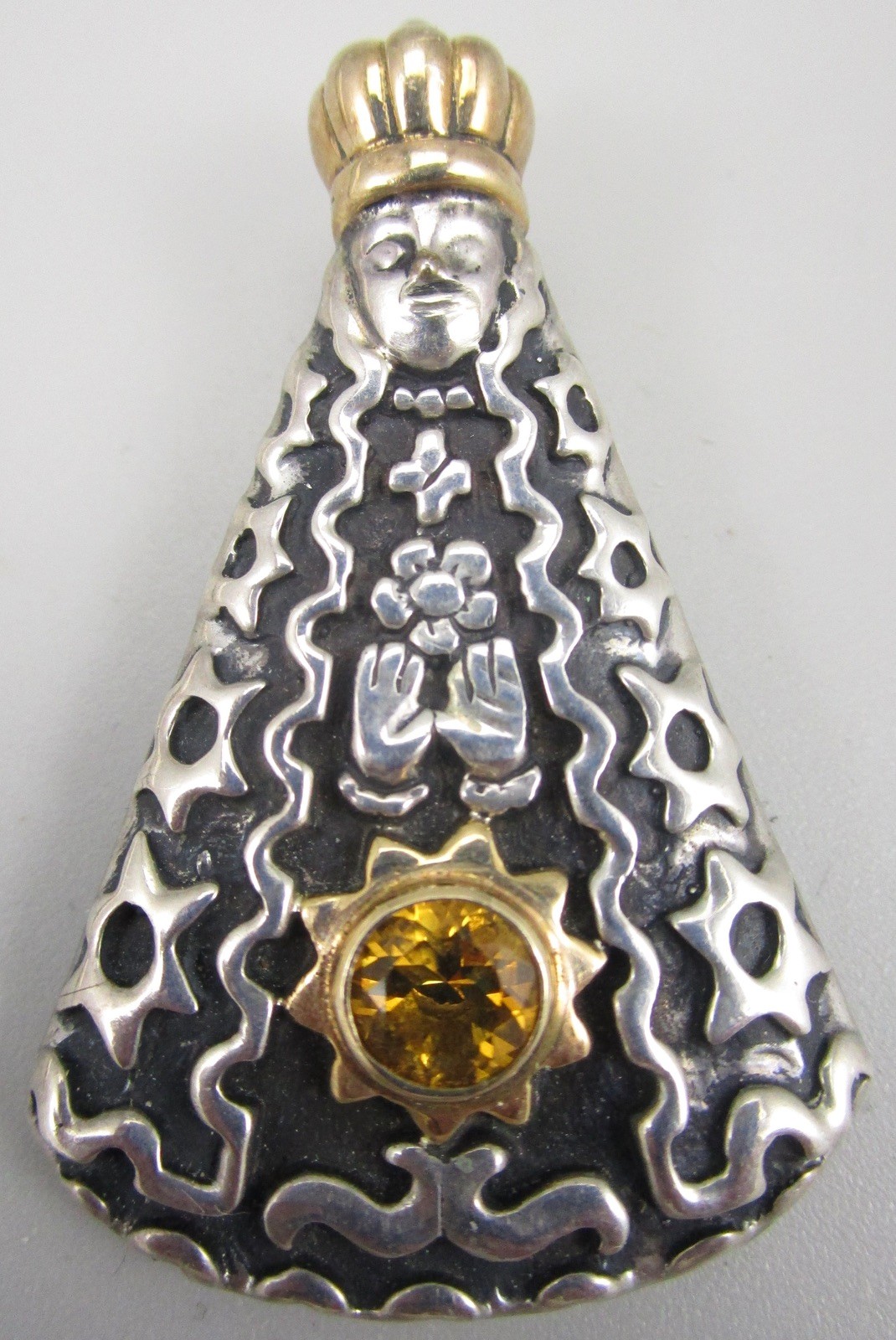 RARE DIAN MALOUF STERLING SILVER 14K VIRGIN MADONNA W/ CITRINE PENDANT ENHANCER