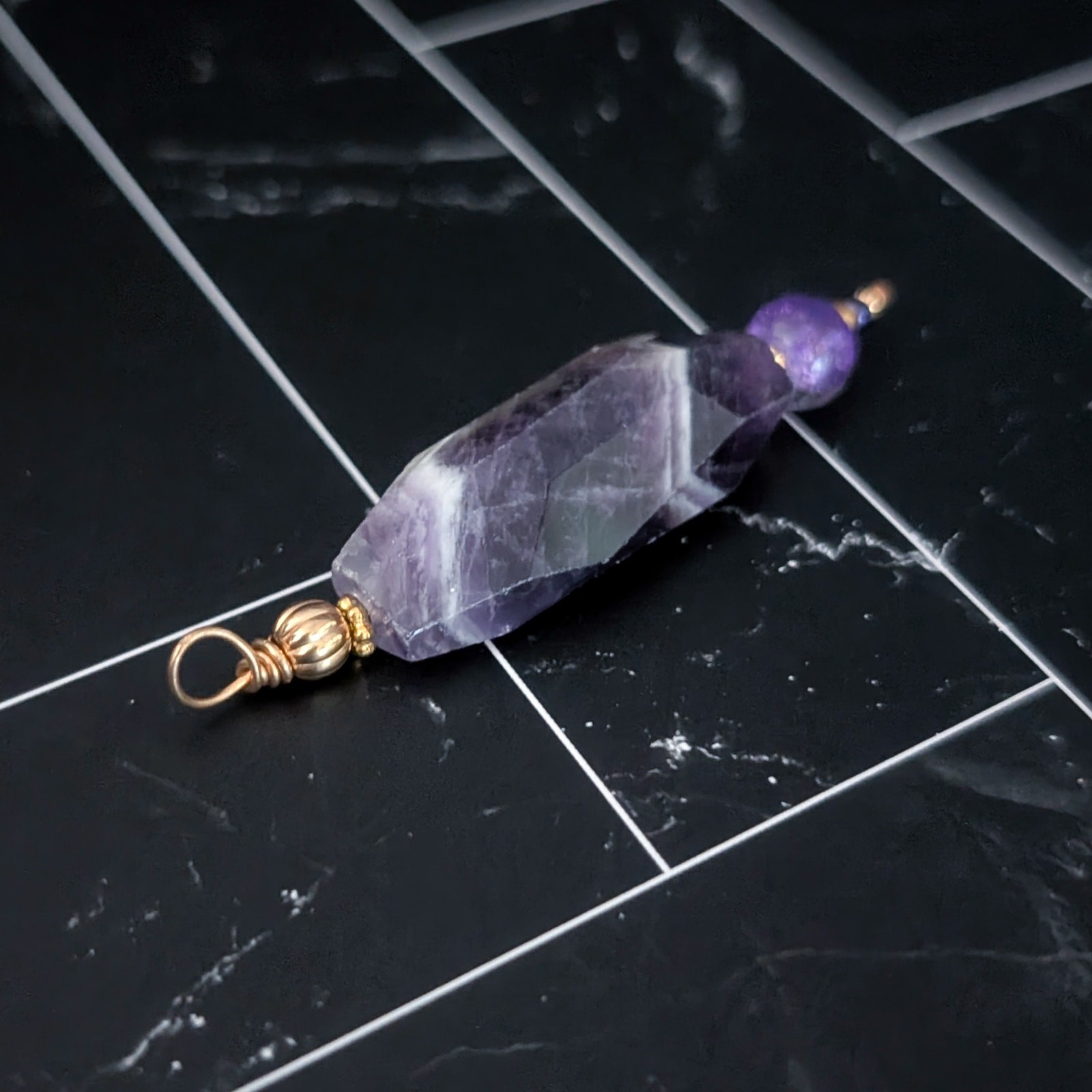 Vintage Pendant Large Statement Purple & Gold Tone – No Chain Included