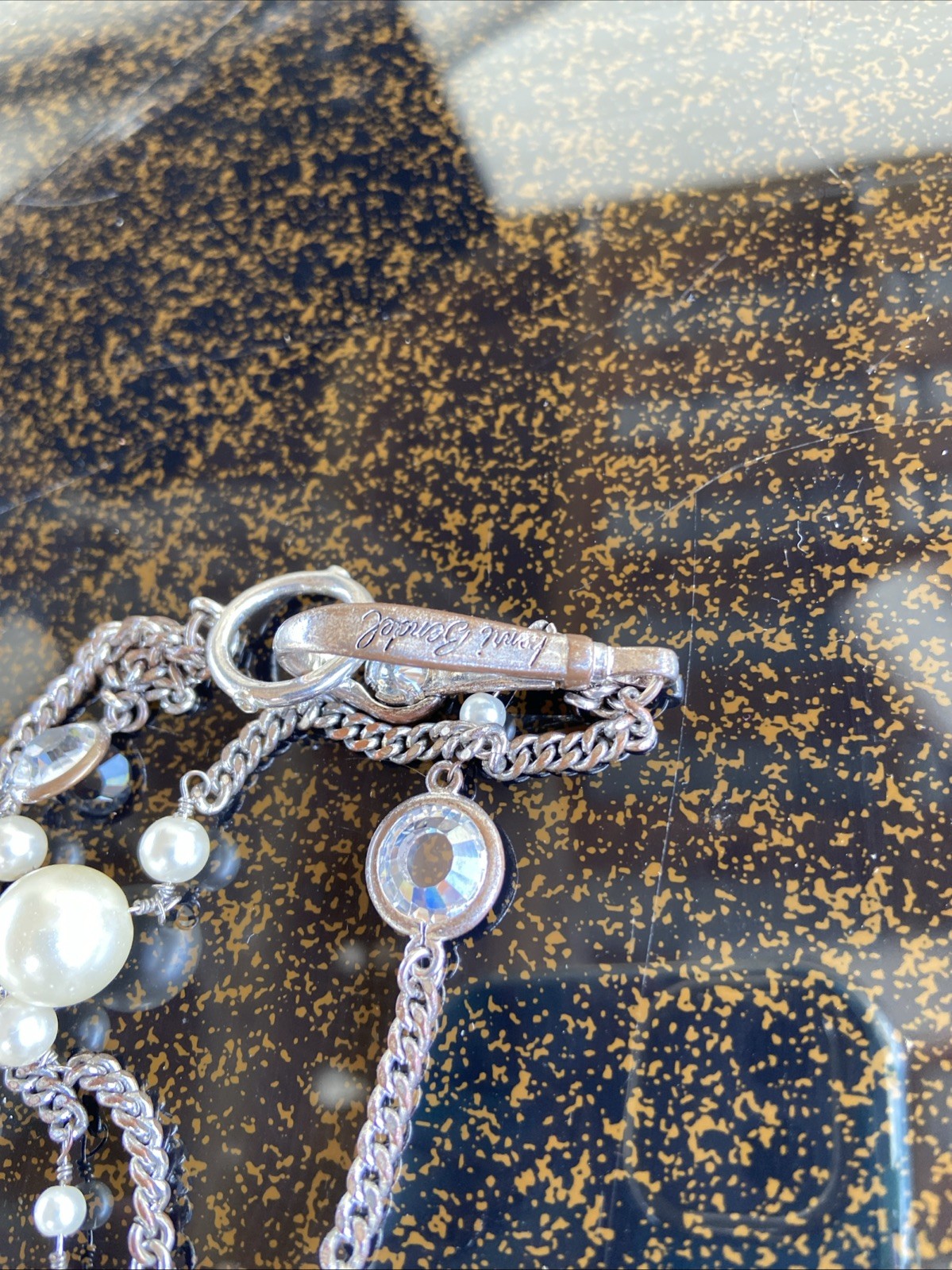 Vintage Henri Bendel Necklace Faux Pearls And Rhinestone On Silver Tone Sighned