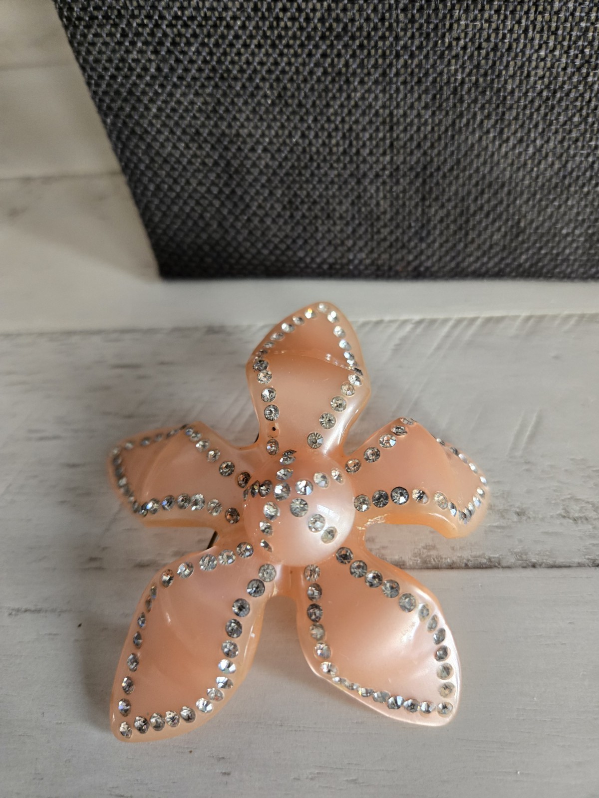 Vintage Lucite And Rhinestone Pink Flower Pin Brooch 3″x3″