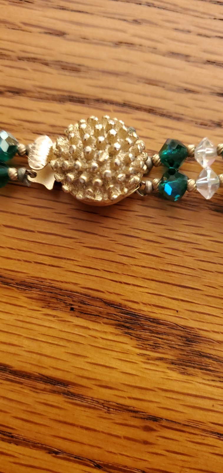 Vintage Emerald Green &Clear Aurora Borealis Double Strand Crystal Necklace set
