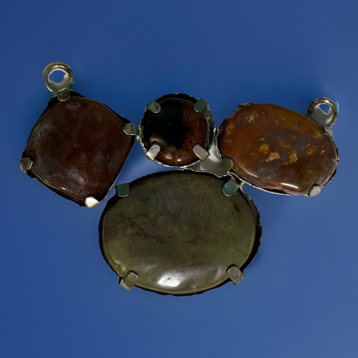 Vintage Pendant Silver Tone Multi Stone Cabochon Brutalist Artisan MCM Craft