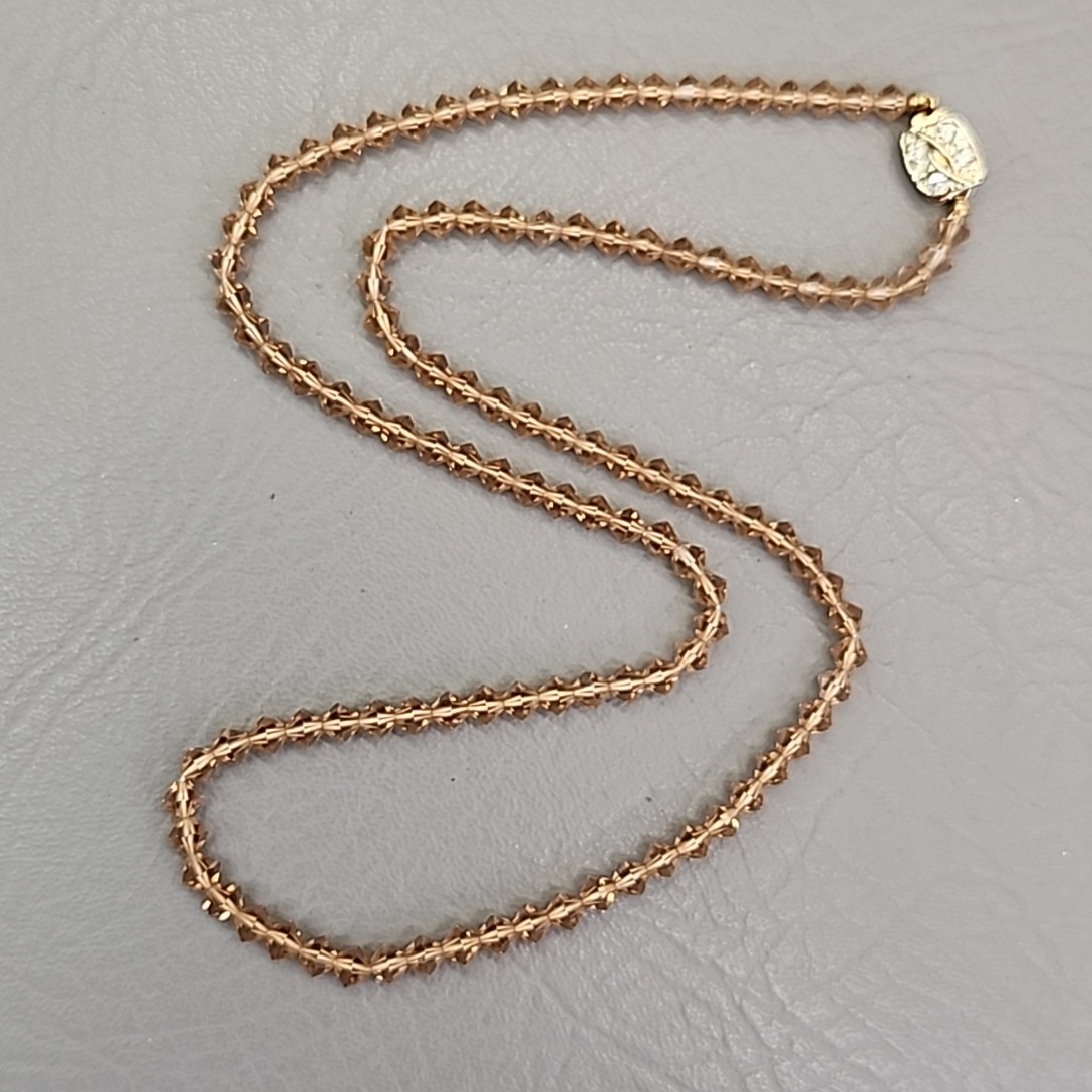 Vintage Glass Beaded Necklace Peach Bicone 5mm 22″