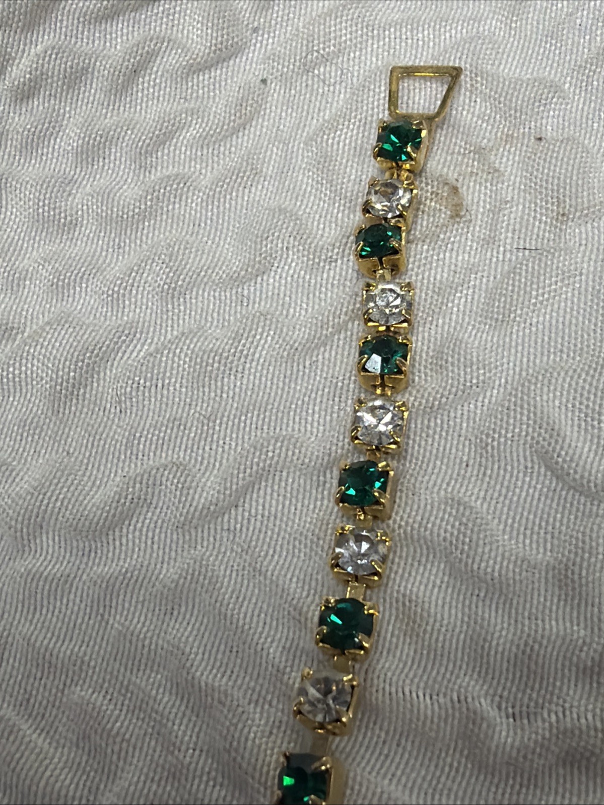 Vintage Eternity Alternating Emerald and Crystal Gold Plated 6.5” Bracelet