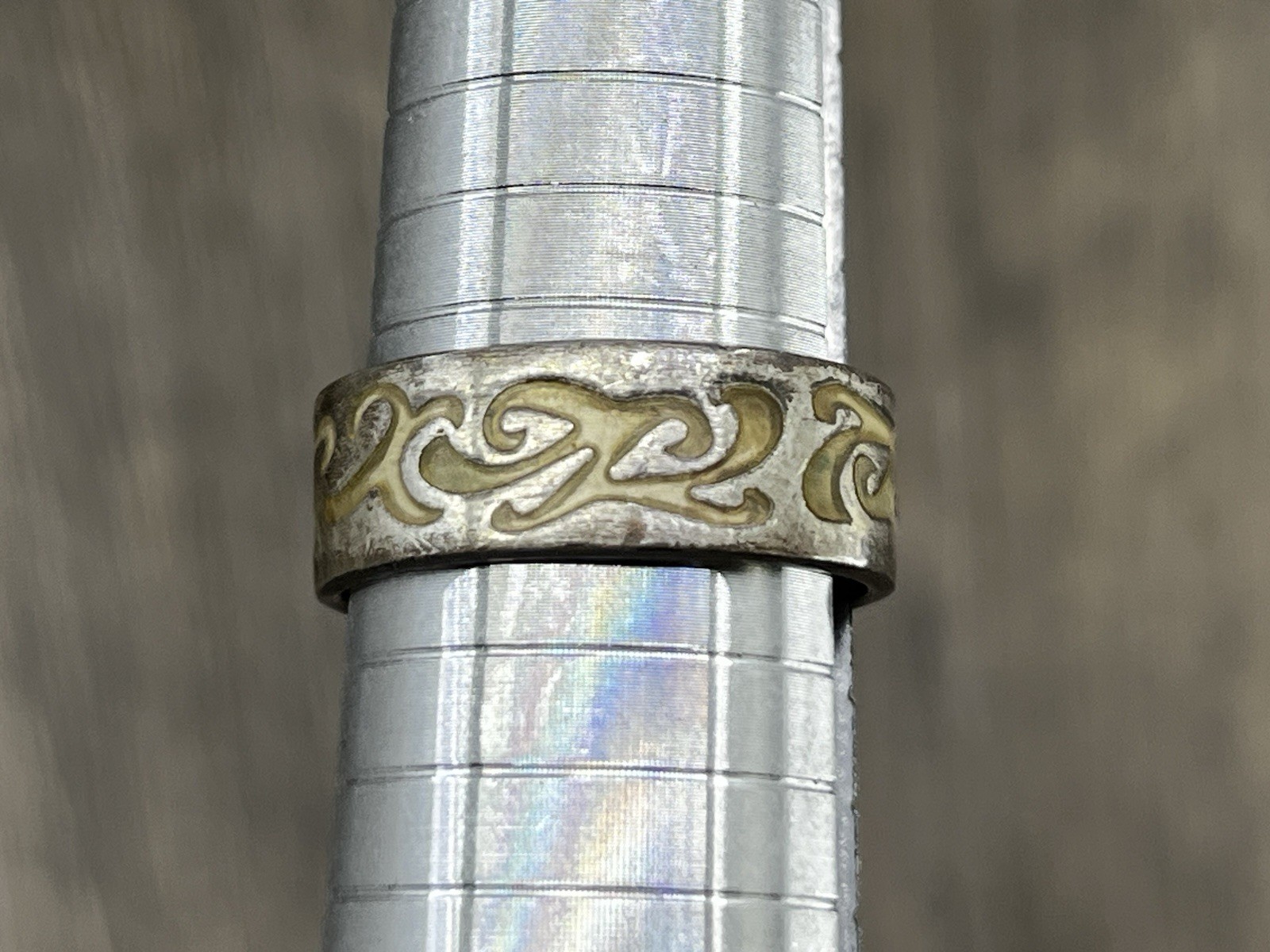 Sterling Silver Scroll Ring Band Mexico 925 Inlay Pattern Size 11.5 Swirl Wave