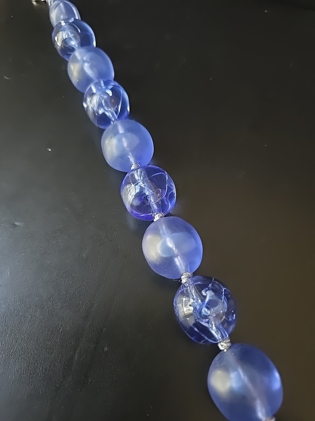 Givenchy Bold Chunky Blue Lucite Glass-Like Balls Beaded Necklace Choker 20″