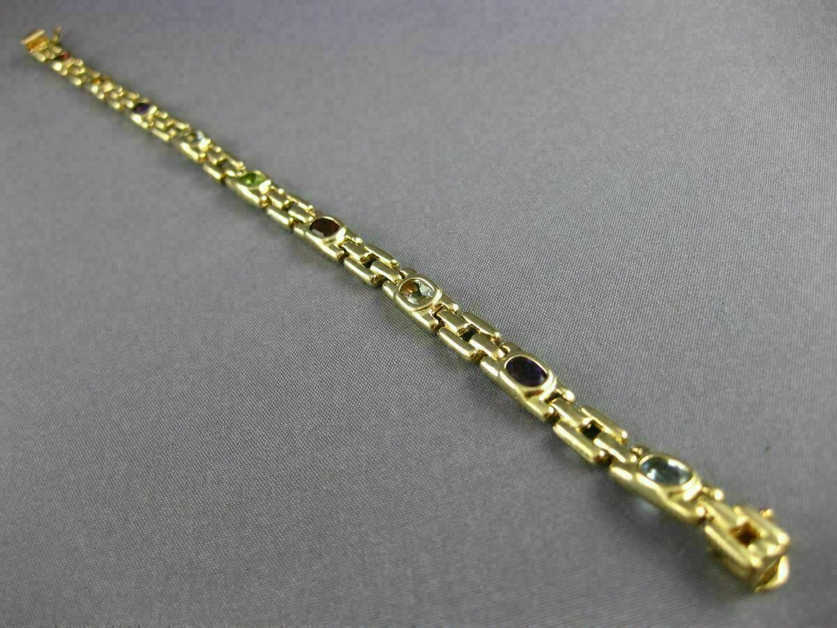 ESTATE WIDE 5.0CT AAA OVAL MULTI GEM 14K YELLOW GOLD SQUARE LINK BRACELET #22711