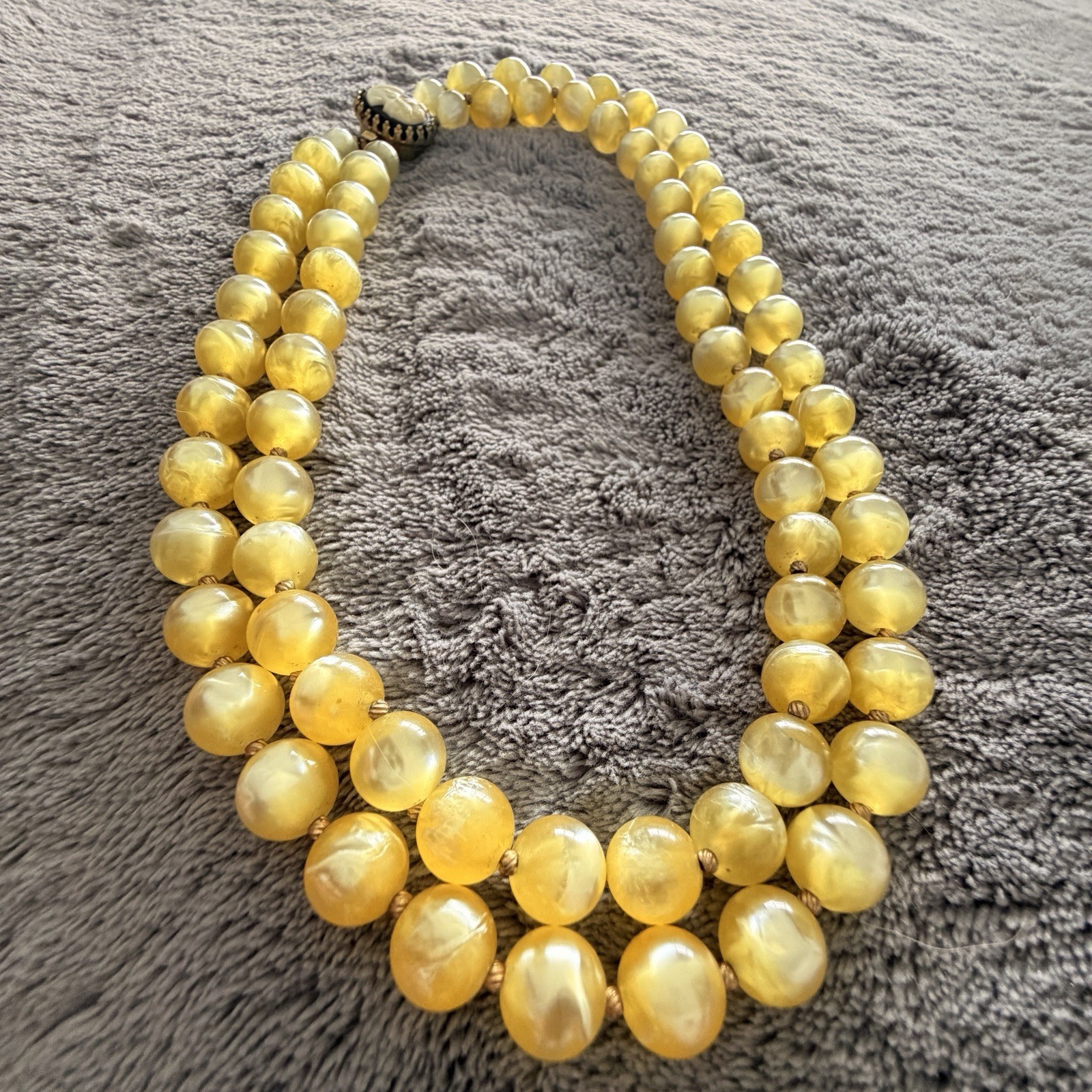 Cameo Necklace Butterscotch Vintage 1950s Yellow Lucite Double Strand