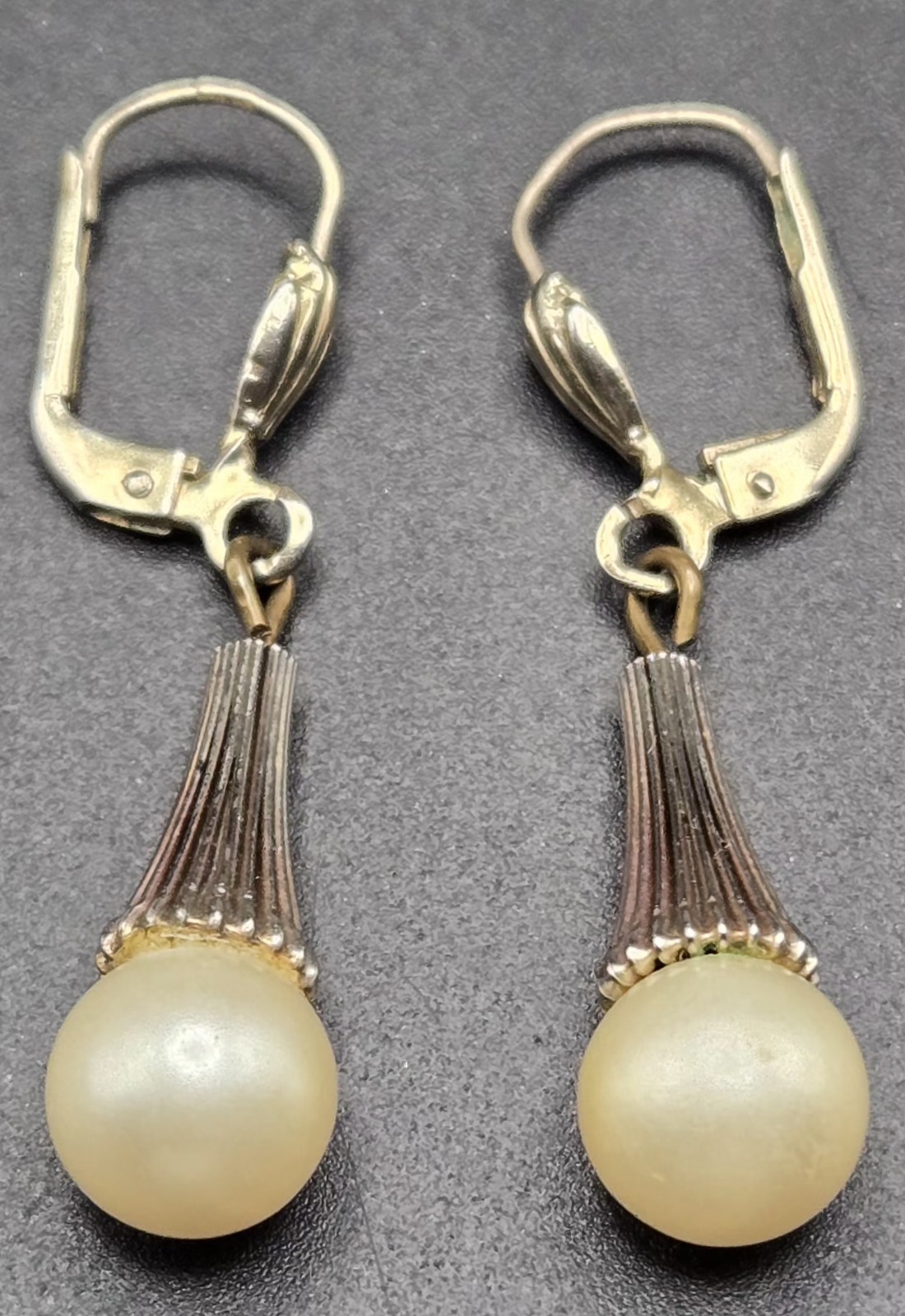 Vintage West Germany Pearl Drop Earrings Gold Tone Leverback Dangle GES GESCH