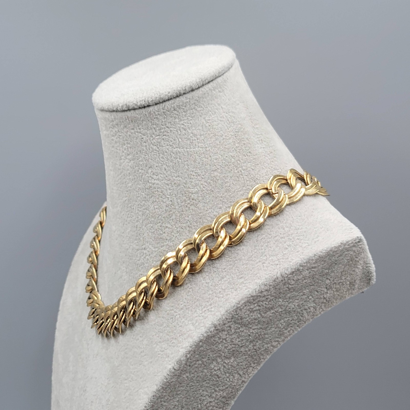 Vintage Double Link Chain Collar Necklace Gold Plated 18″
