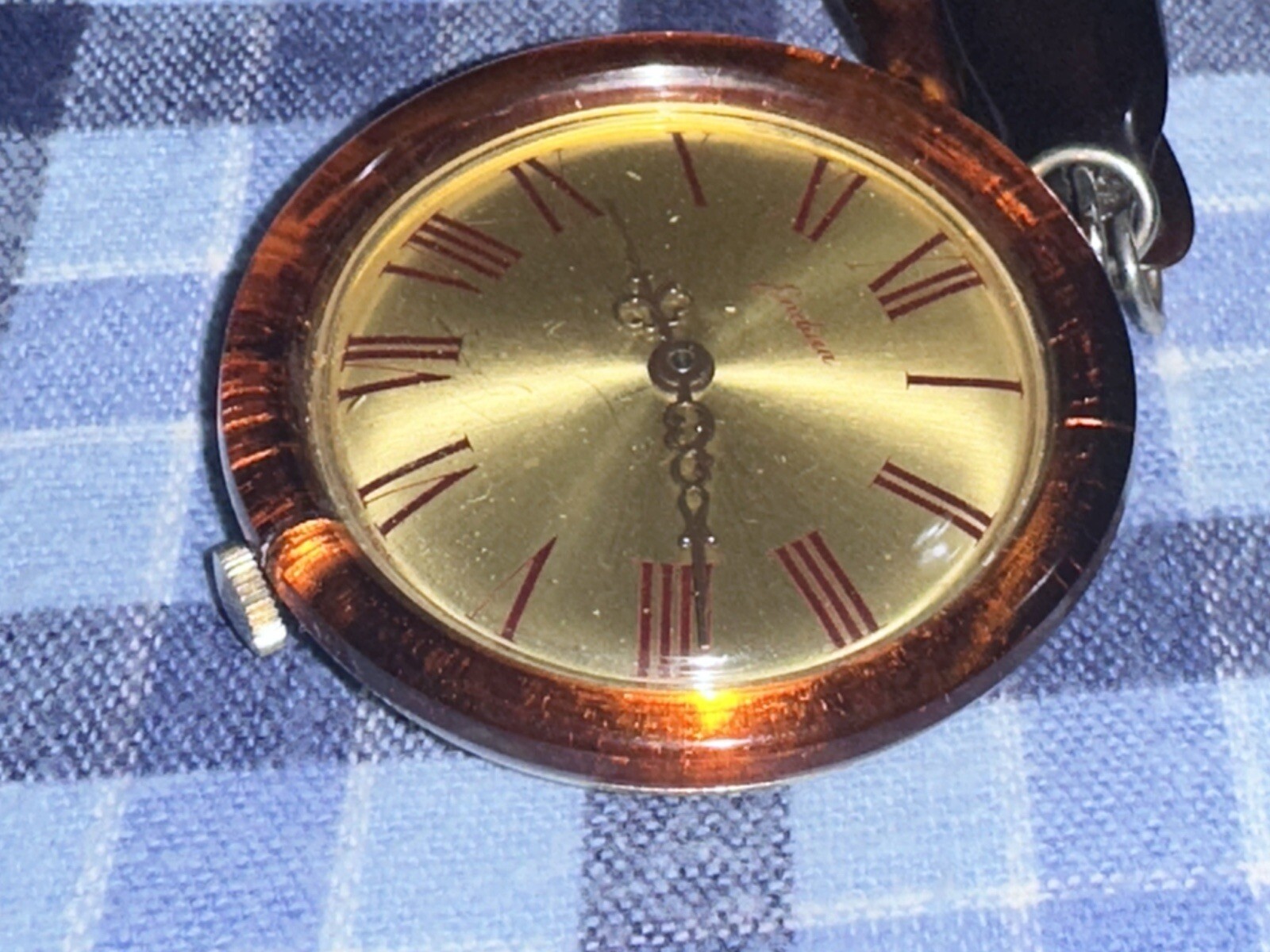 Estate 60s Rare Rootbeer Bakelite Necklace Endura Watch Co WORKS Pocket Watch