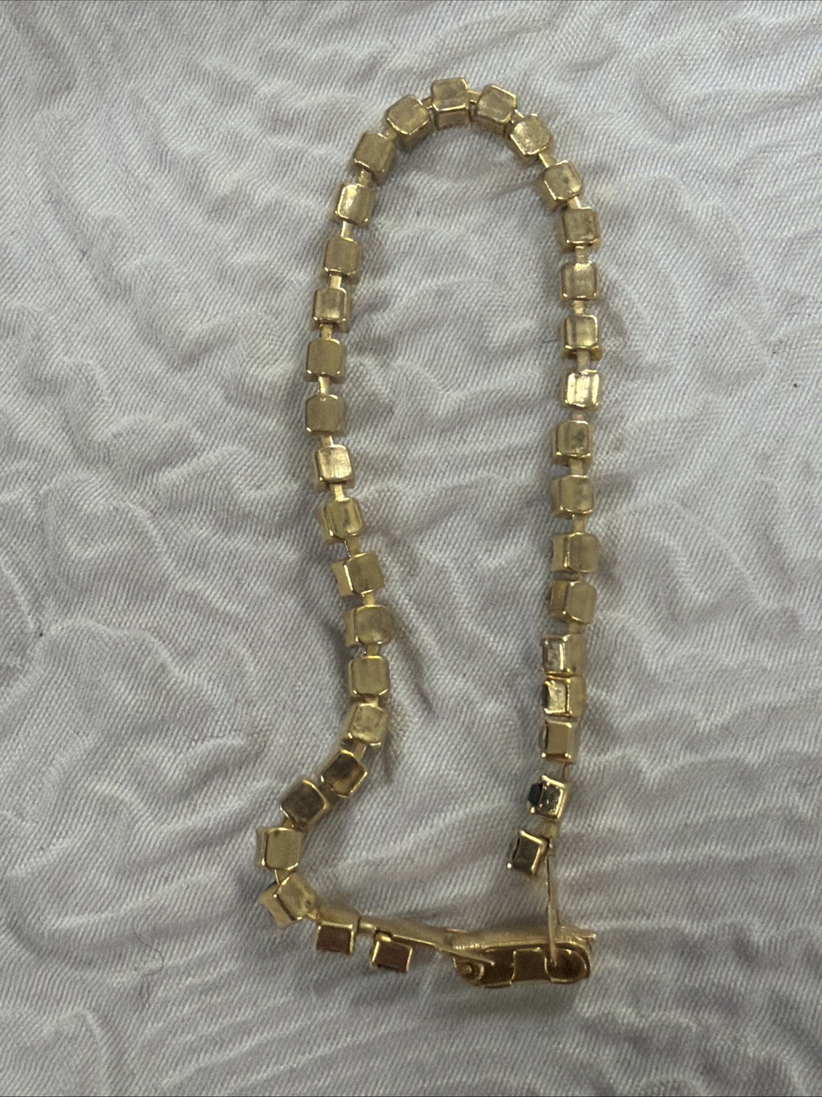 Vintage Eternity Alternating Emerald and Crystal Gold Plated 6.5” Bracelet