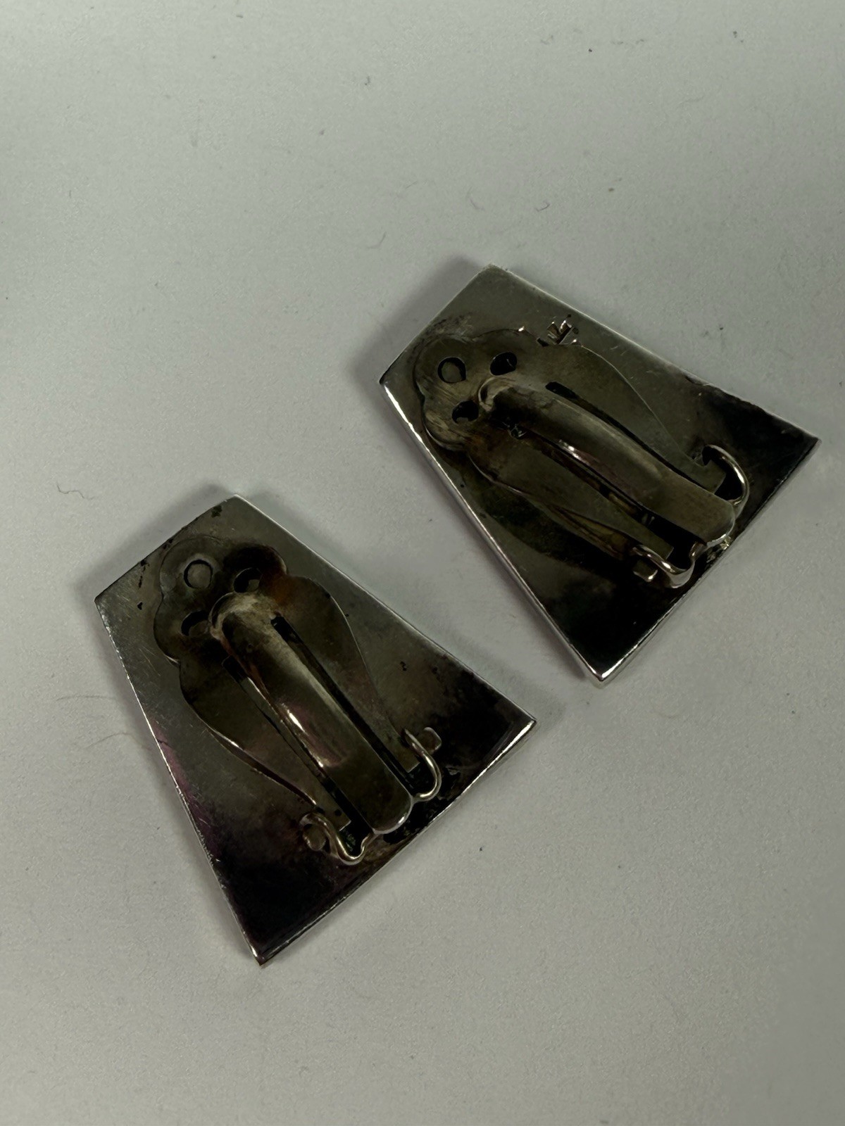 VTG Sterling 925 Black Enamel Mexico Taxco Clip On Earrings Geometric Modernist