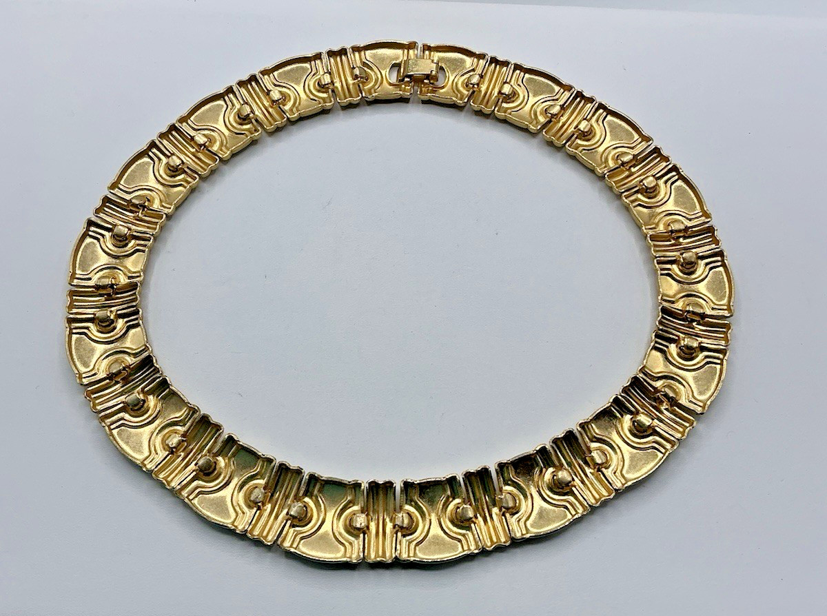 Vtg Gold Tone Wide Link Chunky Statement Collar Choker Necklace Egyptian Style
