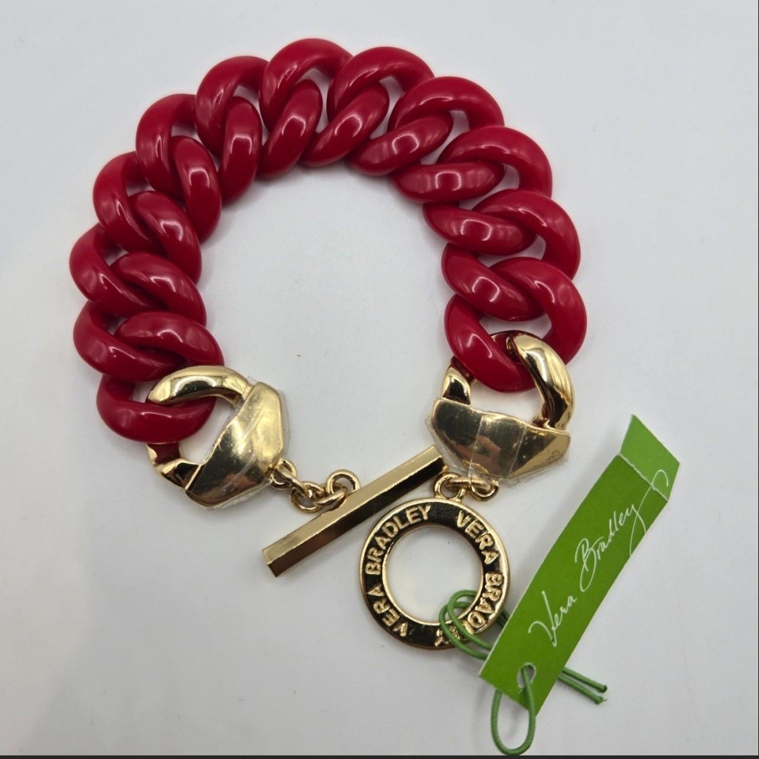 Vera Bradley Colorful Link Bracelet Gold Red Chunky Link NEW with tags