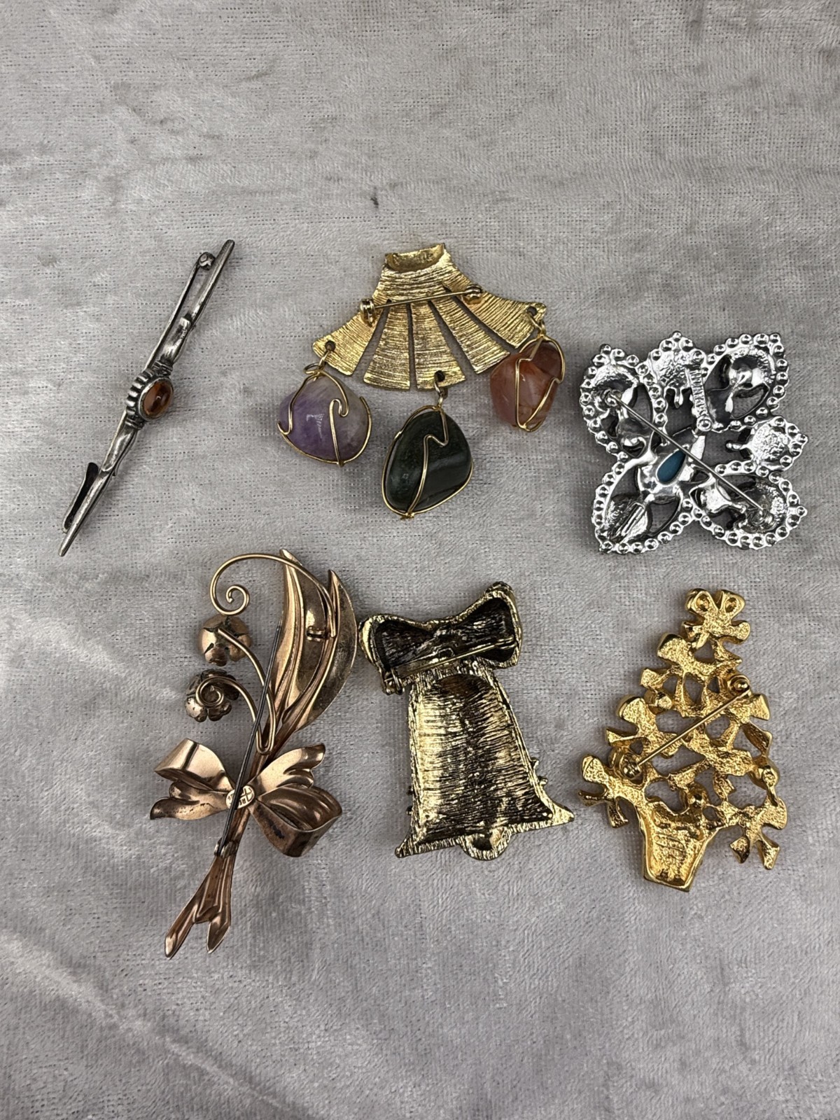 Vintage Brooch Lot Stones Avon Tree Gold Tone