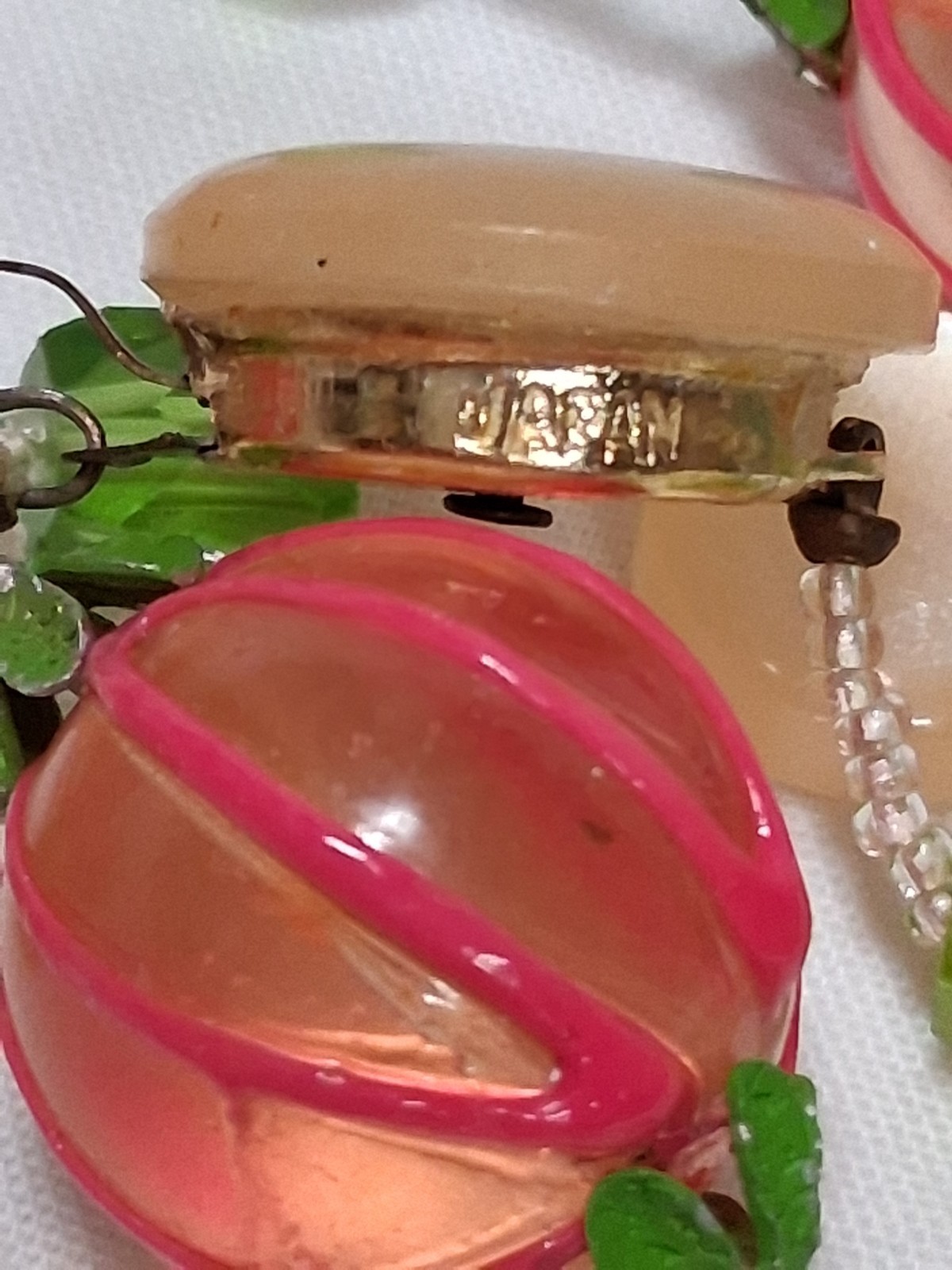 VTG Fruit Japan Necklace Pink Lucite/Acrylic beads And Green MELON BALLS